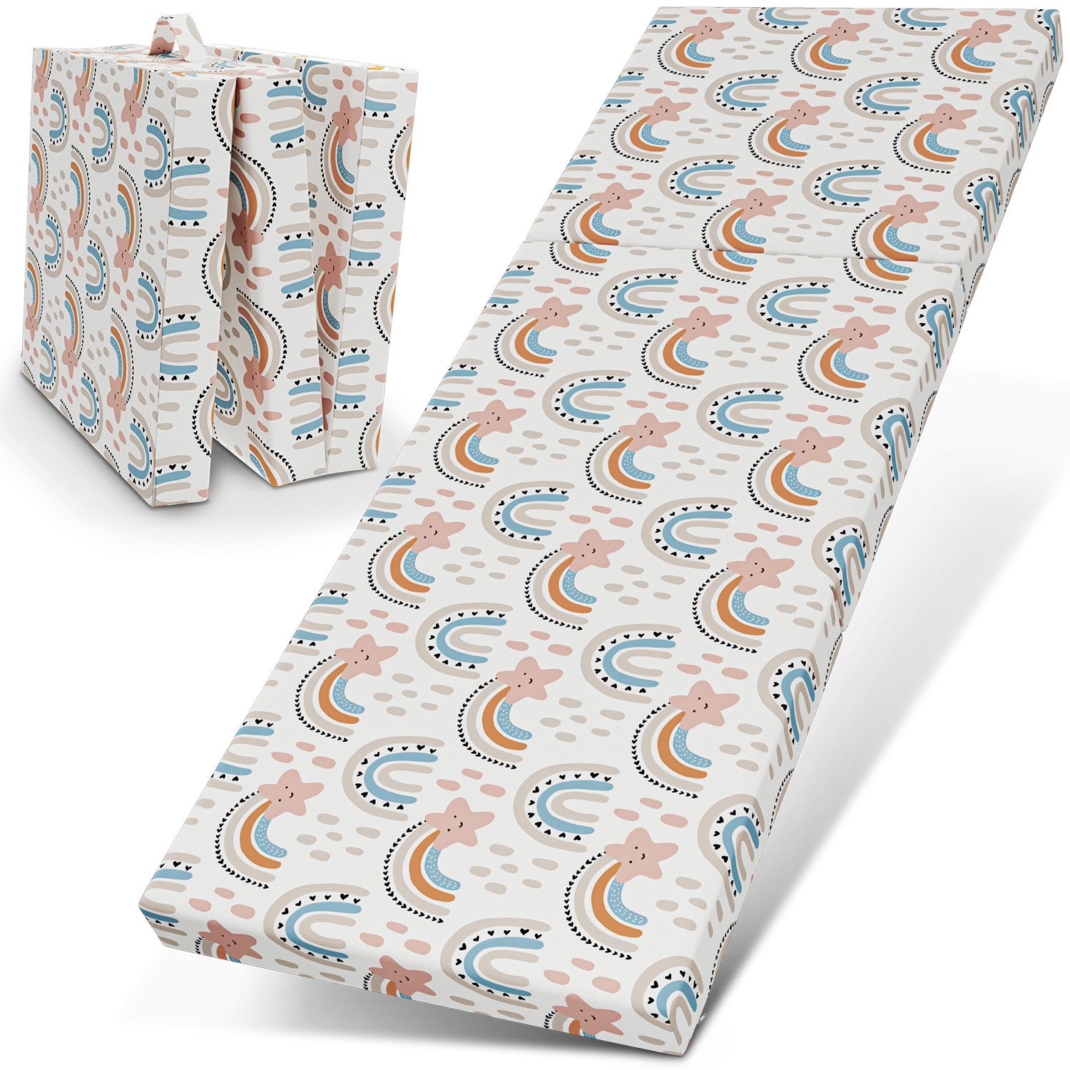 Klappmatratze Faltbare Kinder- & Erwachsenen-Reisematratze für Camping und Reisen, ELONEO, 9 cm hoch, verschied. Motive, inkl. Griff & Halteband