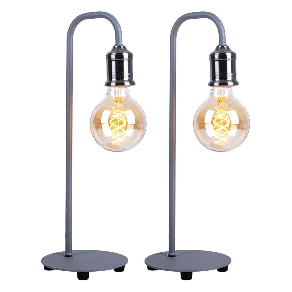 GLOBO LIGHTING Tischleuchte, Leuchtmittel nicht inklusive, Tischlampe Tischleuchte Wohnzimmerlampe Leselampe grau Retro 2x