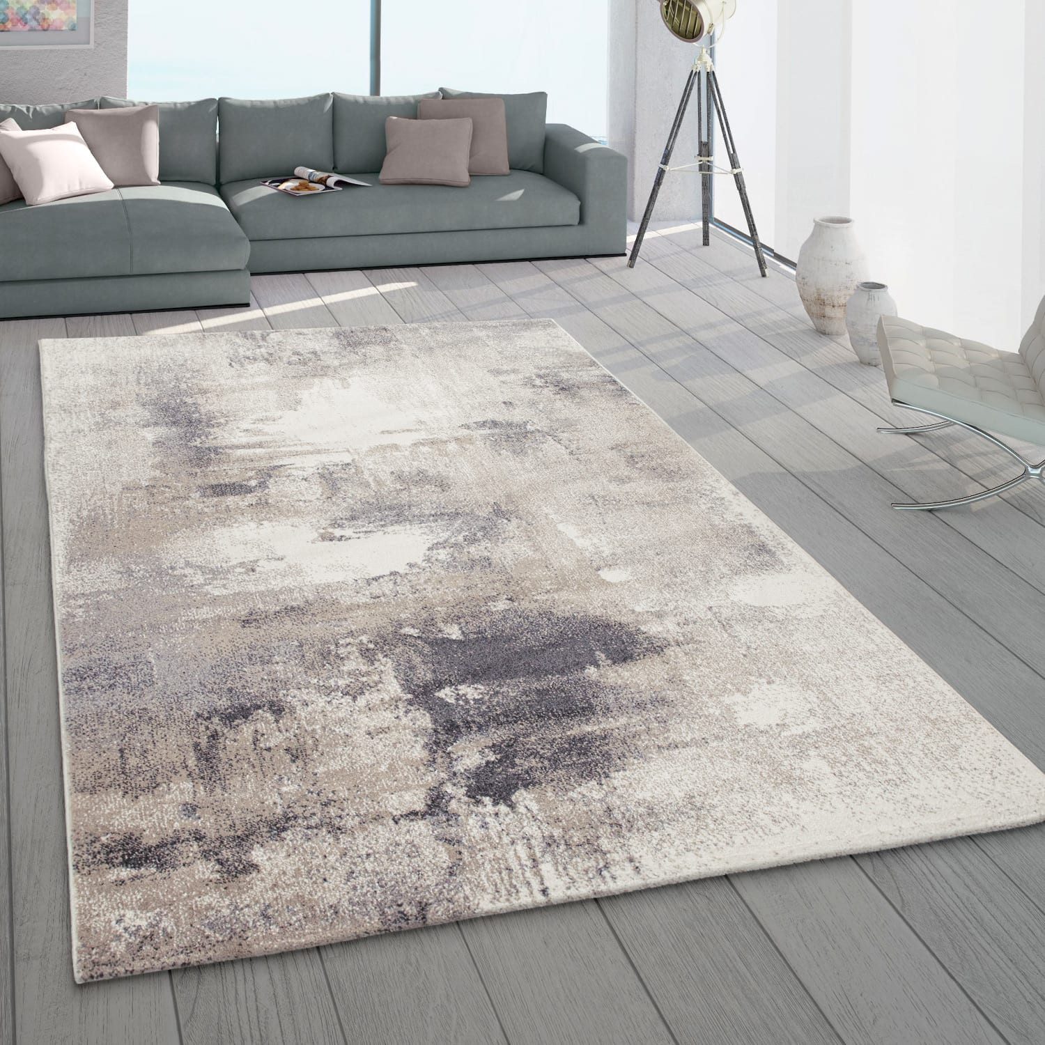 KADIMA DESIGN Teppich Farbverlauf Wohnzimmer schmutzabweisend Teppich Kurzflor, Läufer, Höhe: 16 mm, Florhöhe: 12 mm, 100% Polypropylen, Läufer, 80x150cm, Beige