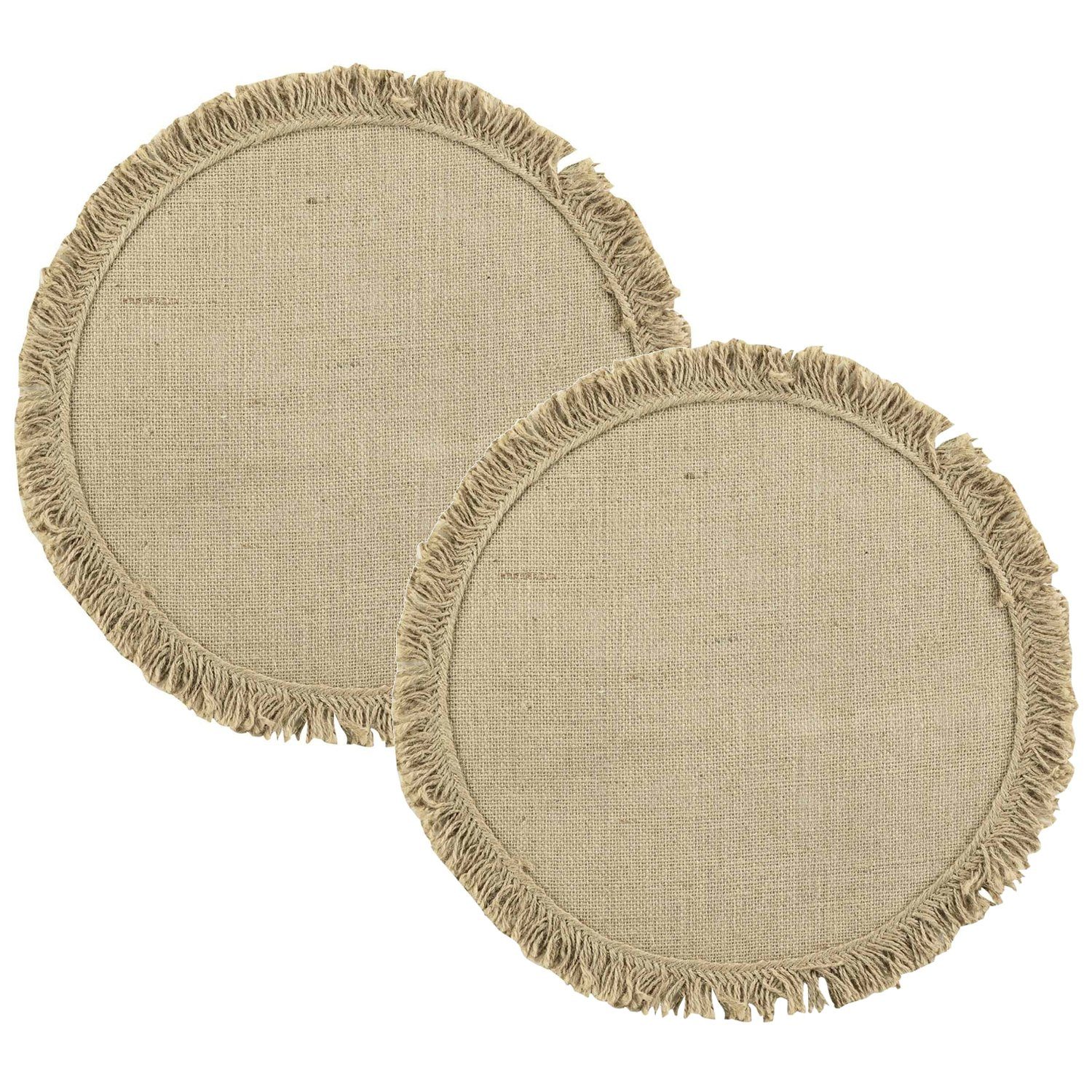 (2-St), Tischdeko Untersetzer rund Platzdecke Unterlage Platzset, Esstisch Home, Fransen beige Dekounterlage 38cm mit Jute Macosa natur Platzteller,