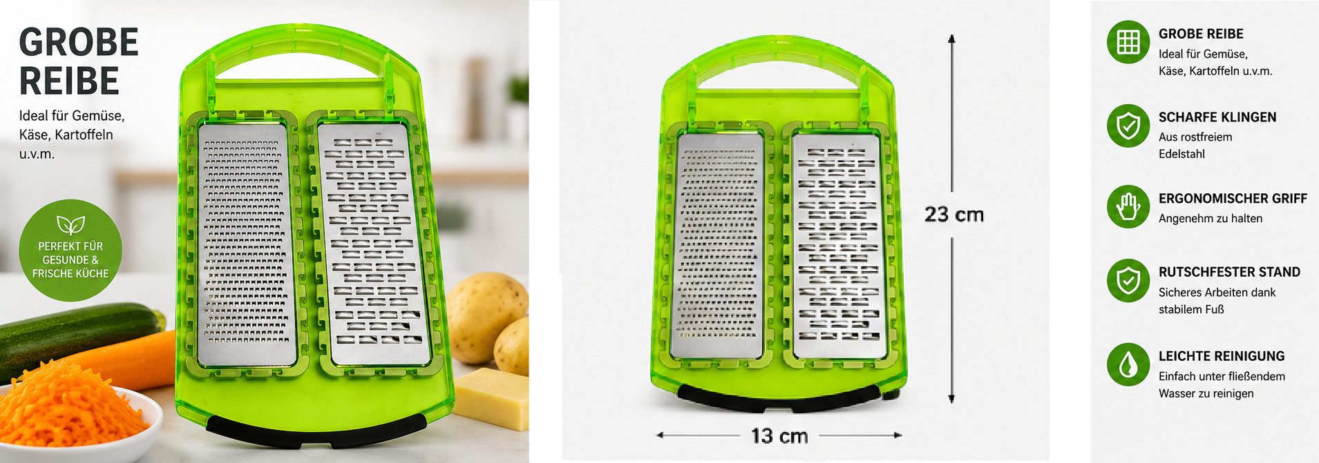 Genius Gemüsehobel Genius Doppelreibe Fein & Grob Küchenreibe Reibe Zitrusreibe, Edelstahl / Kunststoff