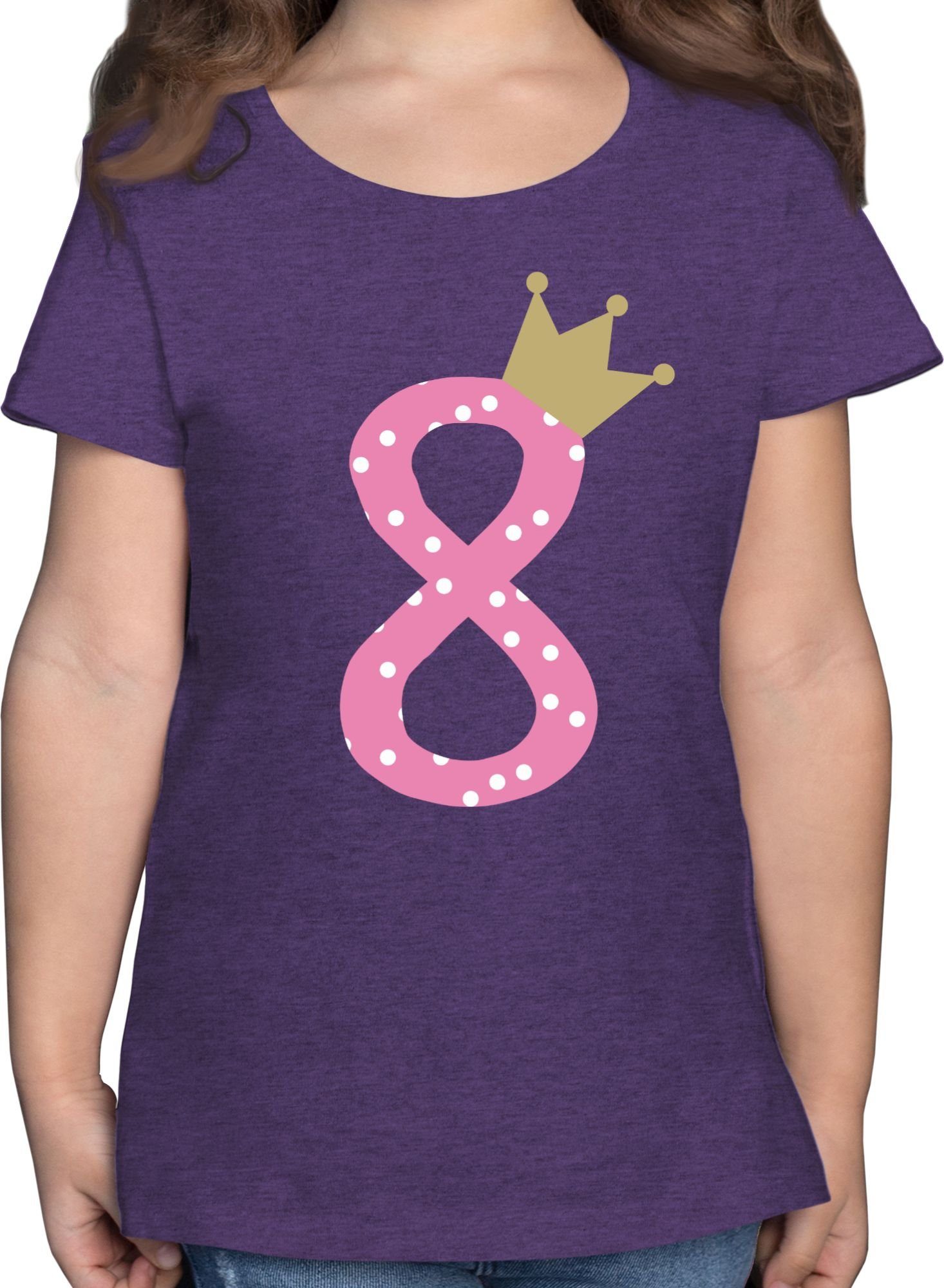 Shirtracer T-Shirt Acht Krone Mädchen Achter 8. Geburtstag 2 Lila Meliert