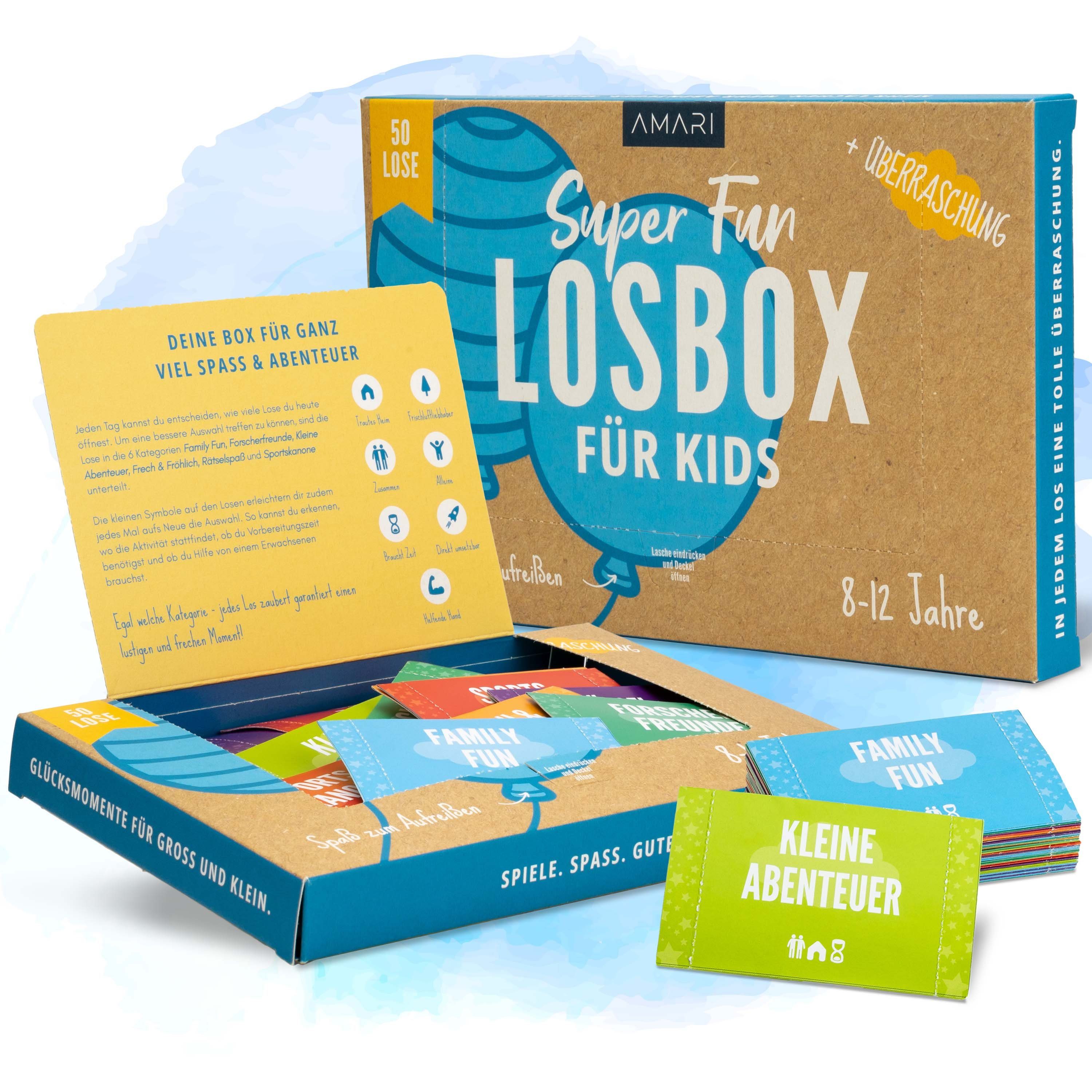Amari Geschenkbox AMARI ® Losbox für Kinder 50 Lose mit Ideen für