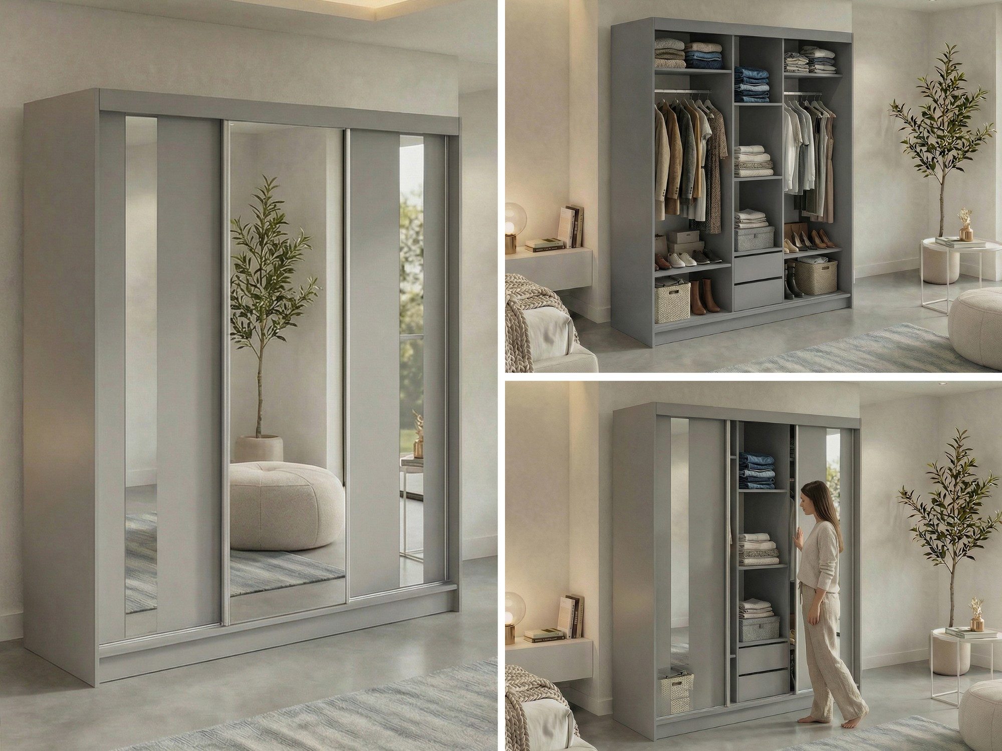 MKS MÖBEL Schiebetürenschrank GRECJA 180 (hoche 216 cm, Kleiderschrank mit Spiegel, Schubladen, Ganzkörperspiegel) Schwebetürenschrank 180 cm, Ganzkörperspiegel, Stauraum