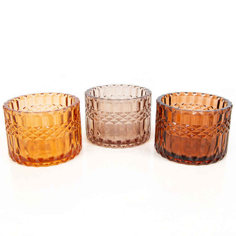 Logbuch-Verlag Teelichthalter 3 Teelichthalter aus Glas Boho Tischdeko 9 cm (3 St), Kerzenhalter orange braun