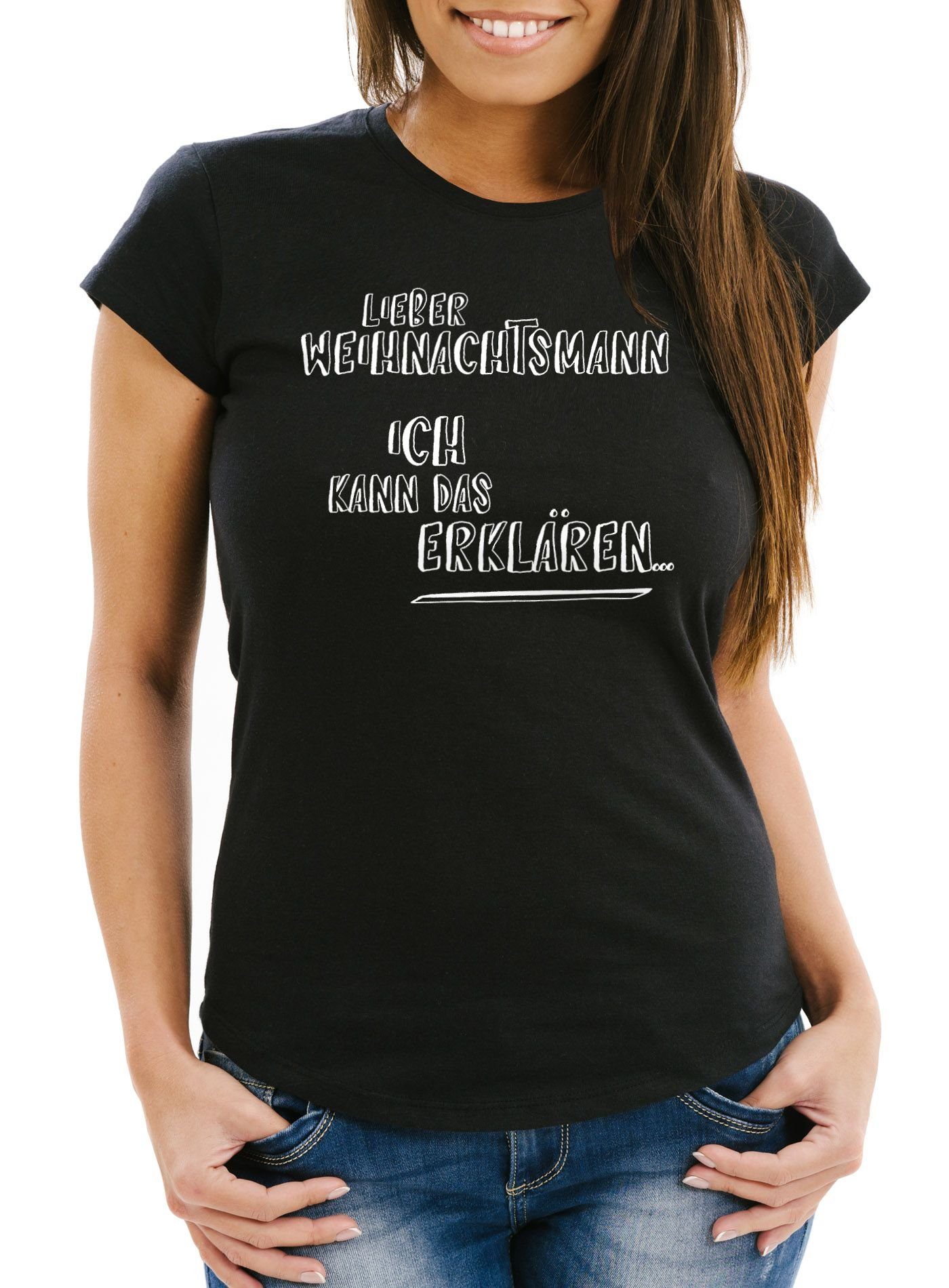MoonWorks Print-Shirt Damen T-Shirt Weihnachten Lieber Weihnachtsmann Ich kann das erklären lustiges Weihnachtsshirt Moonworks® mit Print