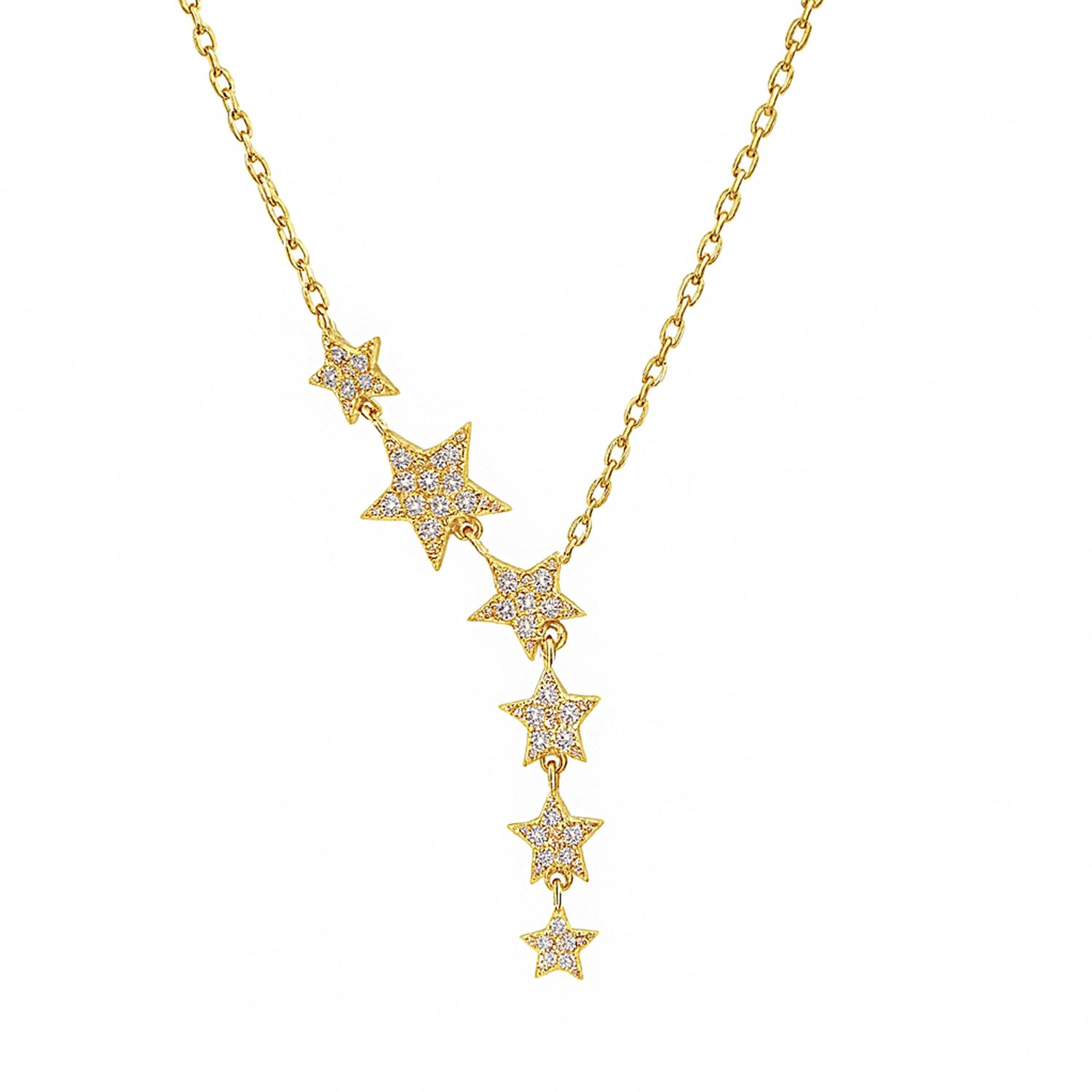 Y-Kette Vergoldete 6-Sterne Zirkonia Halskette 925 Silber – 42+3 cm
