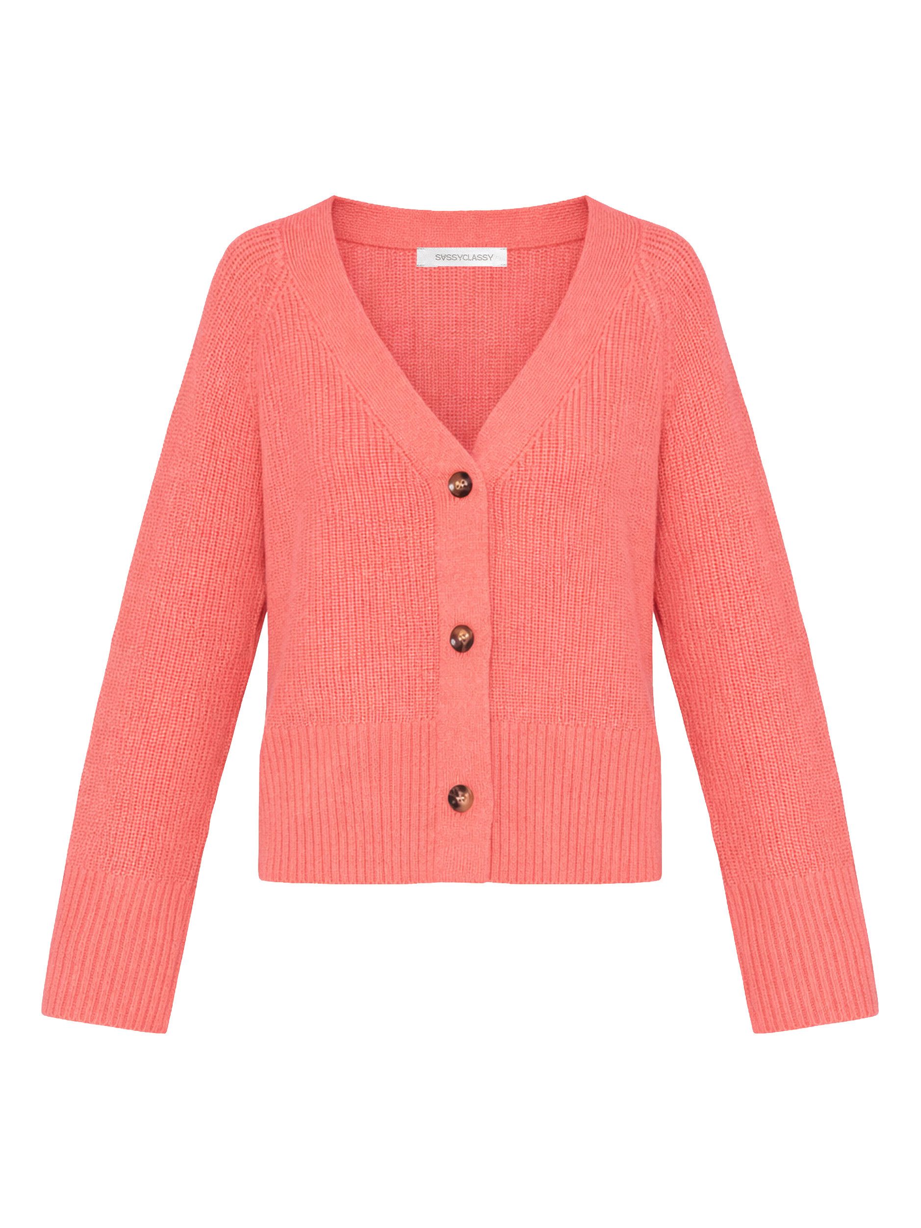 SASSYCLASSY Cardigan Gerippter Cardigan mit V-Ausschnitt für Damen Strickjacke mit markanter Knopfleiste und weiten Ärmeln