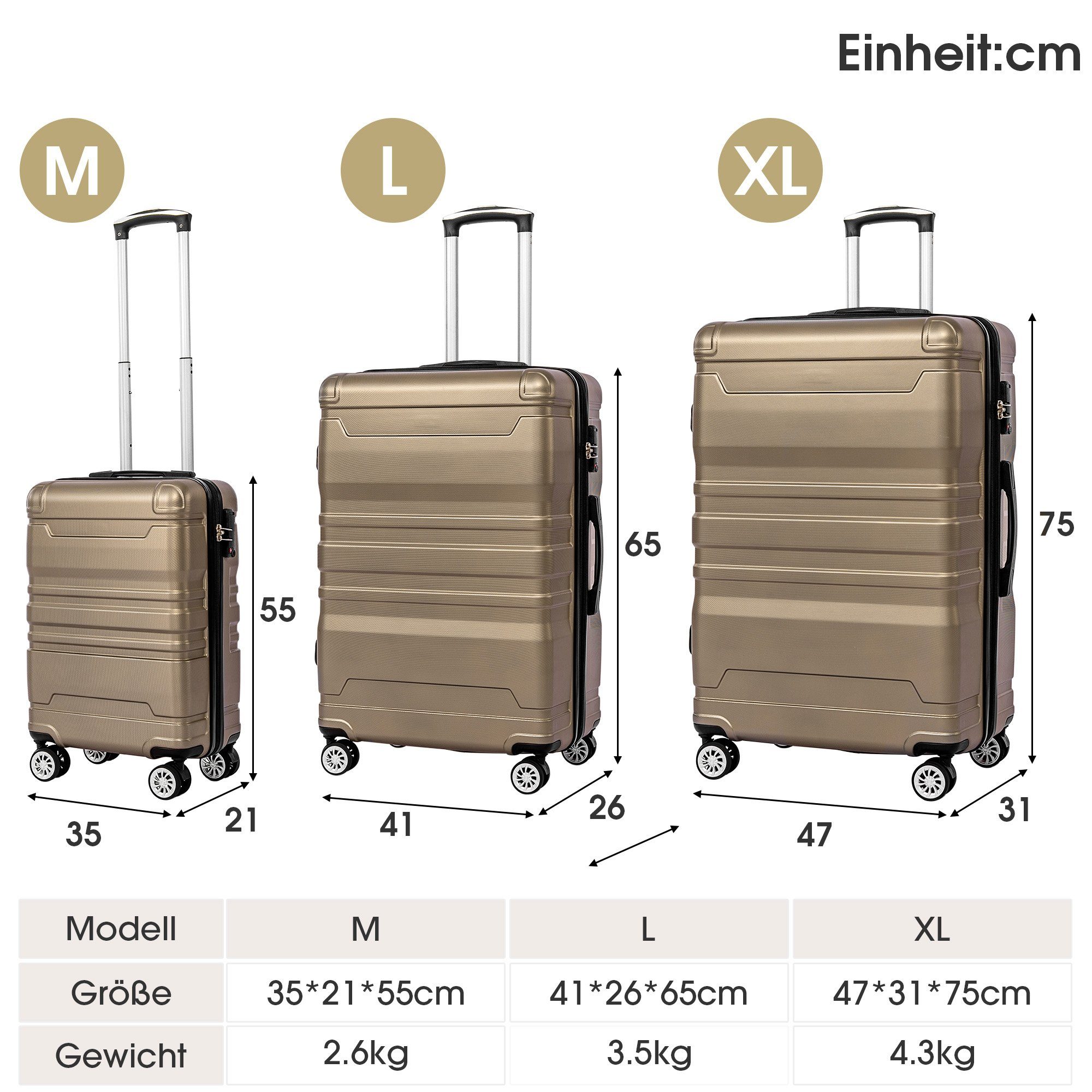 Flieks Hartschalen-Trolley, 4 Rollen, Trolleyset Handgepäck günstig online kaufen
