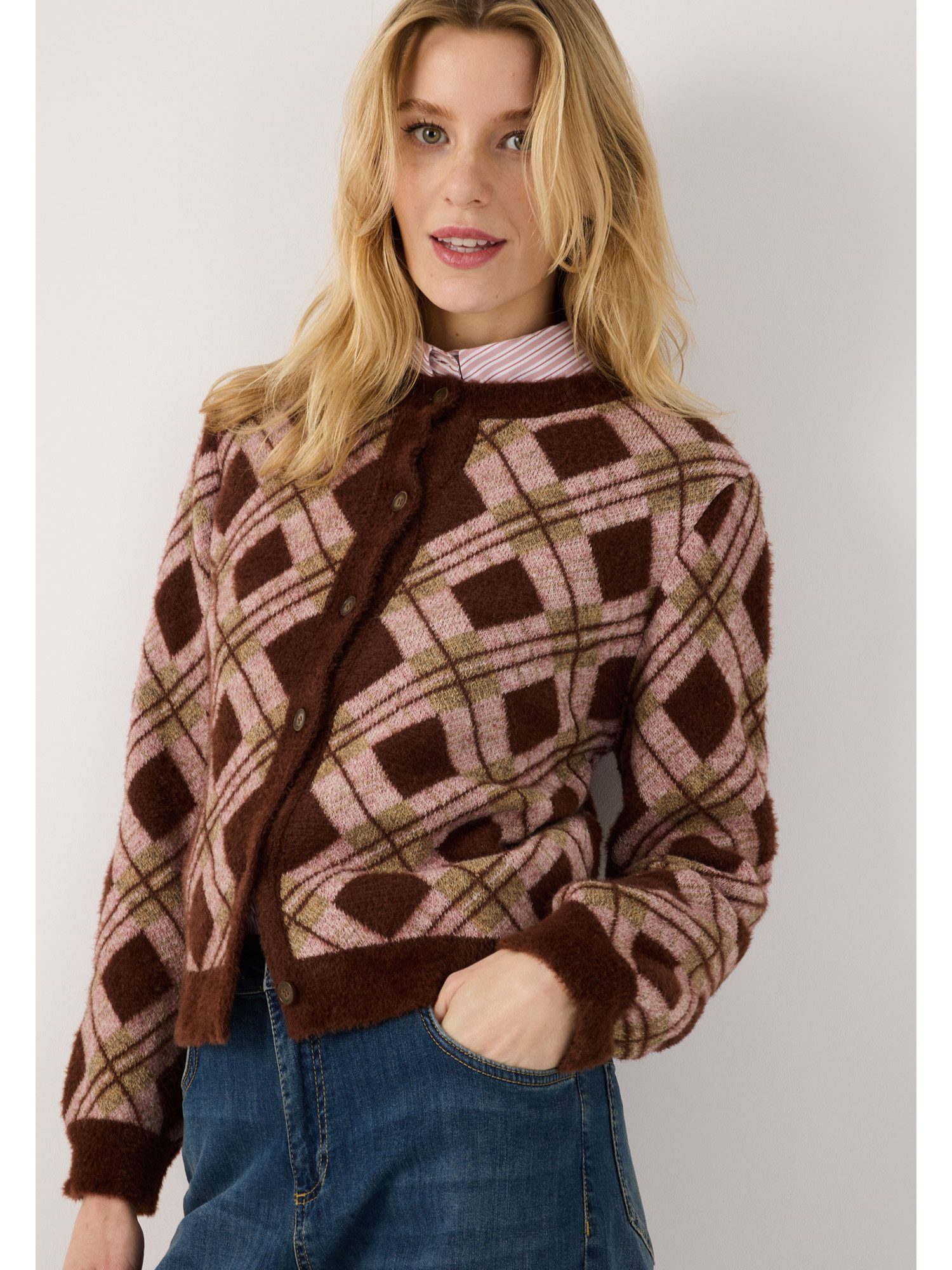 MORE&MORE Strickjacke flauschige Rauten-Strickjacke