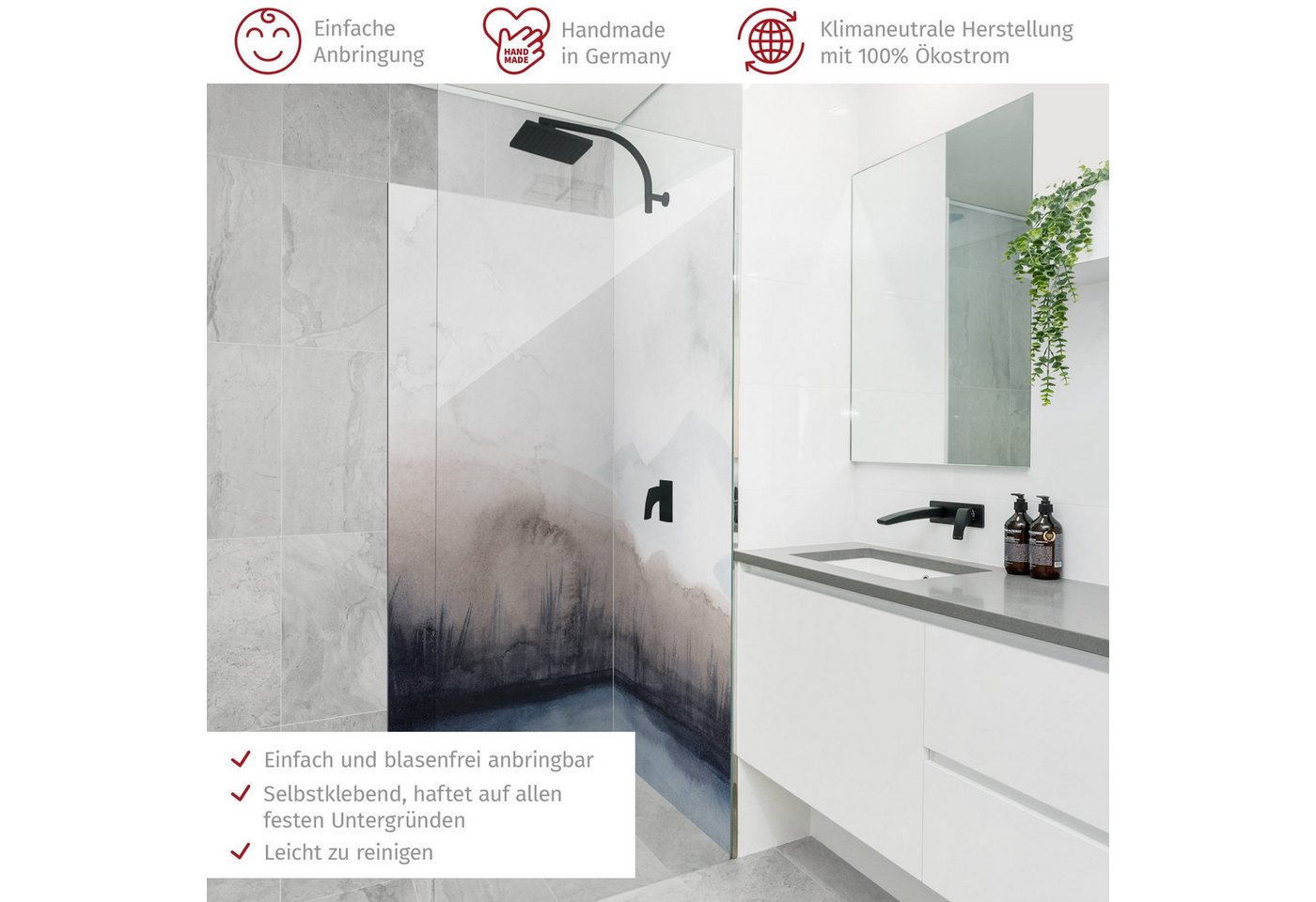 Thumbnail - Bilderdepot24 Badrückwand Abstrakt grau Duschrückwand ohne Bohren Dusche Motiv, (2-tlg., Hart-Folie Smart matt 0,35 mm),...