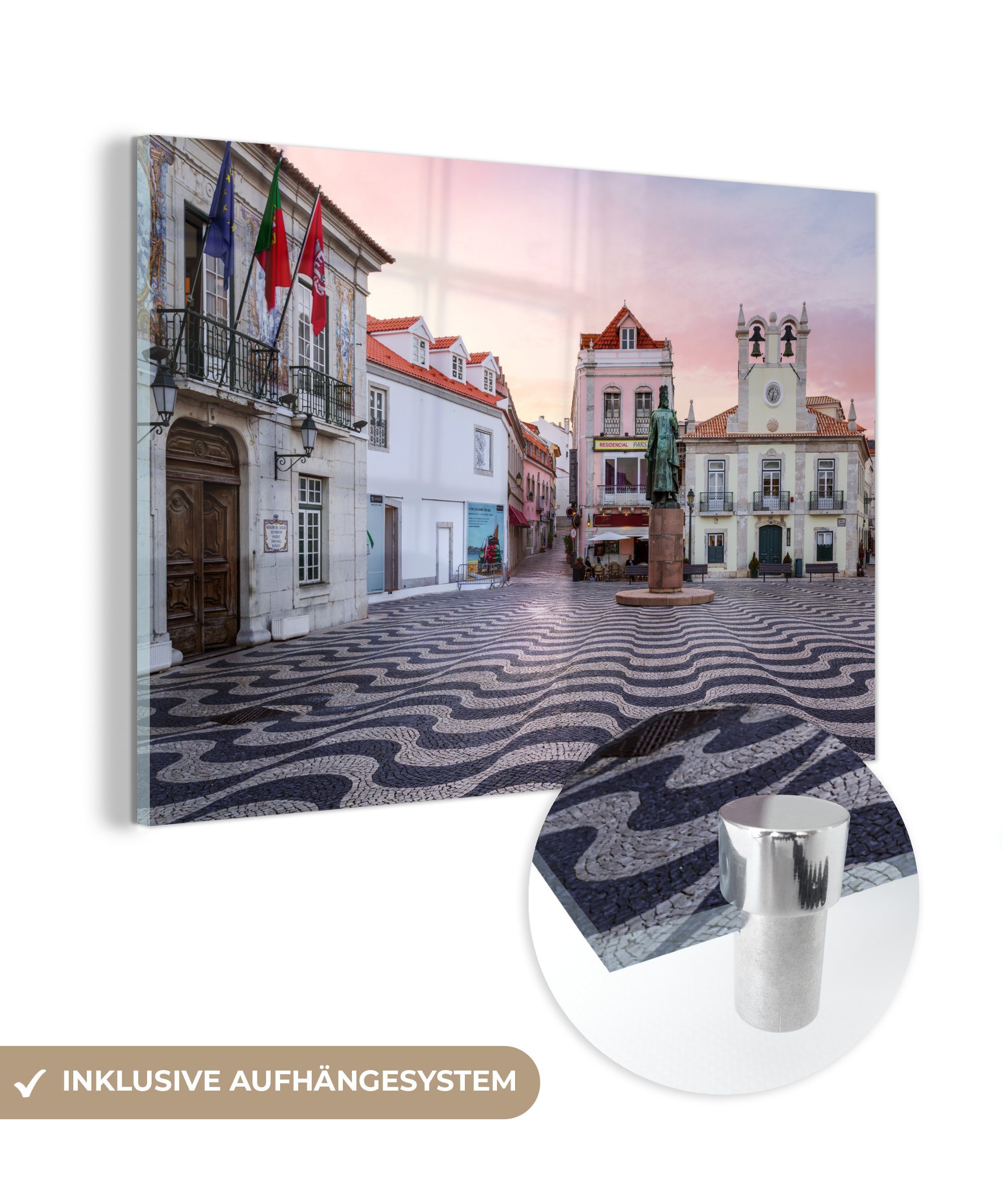 MuchoWow Acrylglasbild Stadtplatz - Lissabon - Sonnenuntergang, (1 St), Acrylglasbilder Wohnzimmer & Schlafzimmer