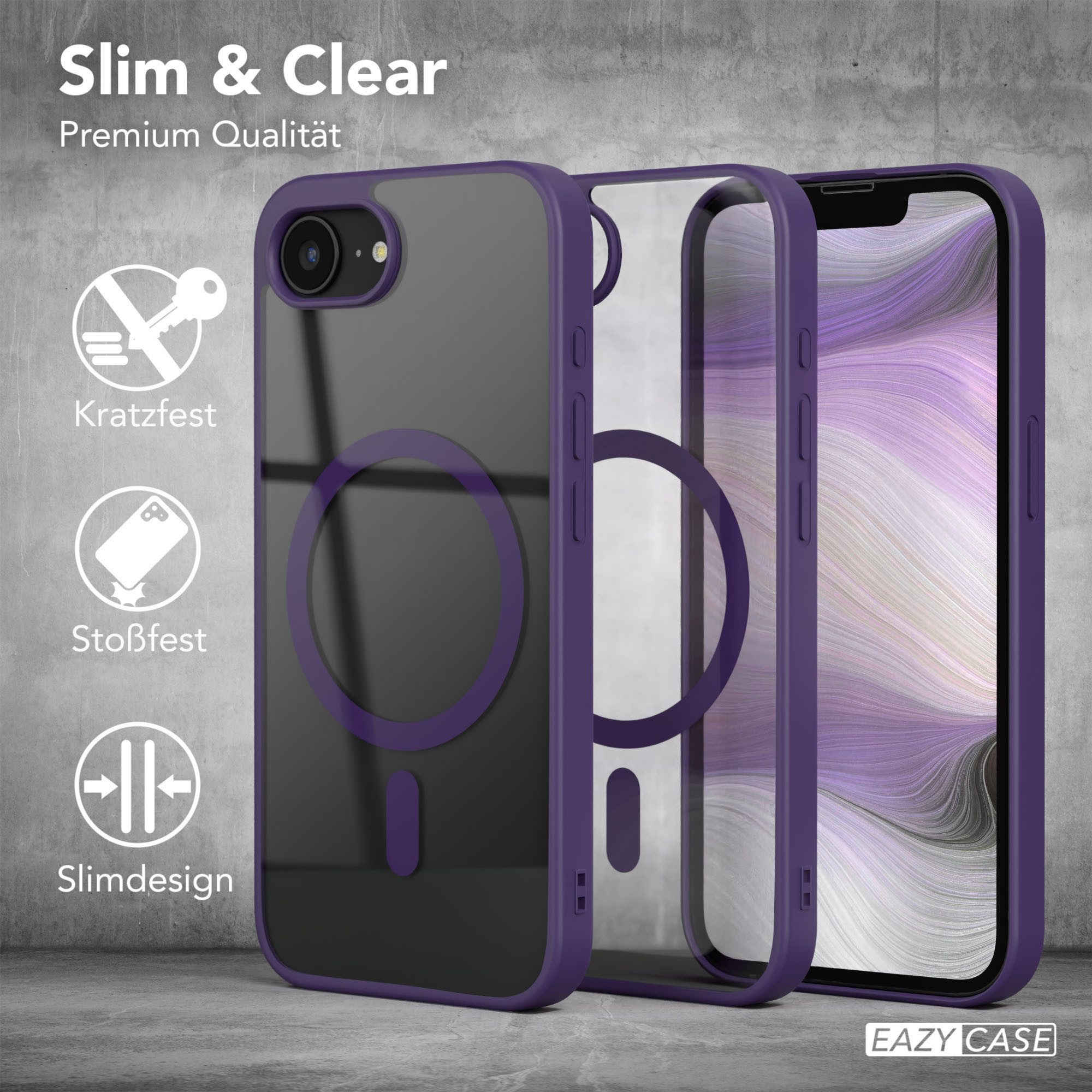 EAZY CASE Handyhülle Transparente Hülle mit MagSafe für iPhone 17e 6,1 Zoll, Hülle mit Kameraschutz, Smart Case kompatibel mit Magsafe, Violett – Bild 5 von 5