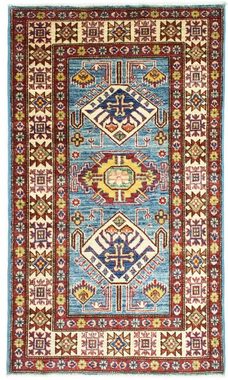 Wollteppich Kazak Teppich handgeknüpft blau, morgenland, rechteckig, Höhe: 7 mm
