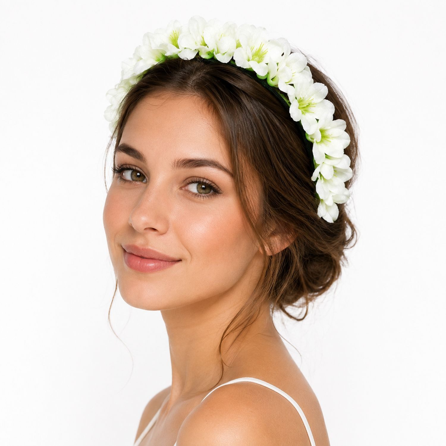 Trachtenland Diadem Blumen Haarkranz 'Ranya' mit Seidenblüten, Creme