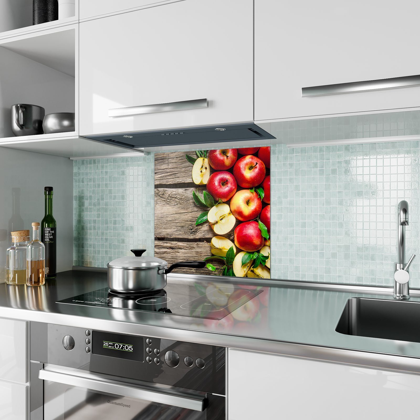Küchenrückwand ganz Primedeco halbiert mit Motiv Glas Äpfel Spritzschutz Küchenrückwand und