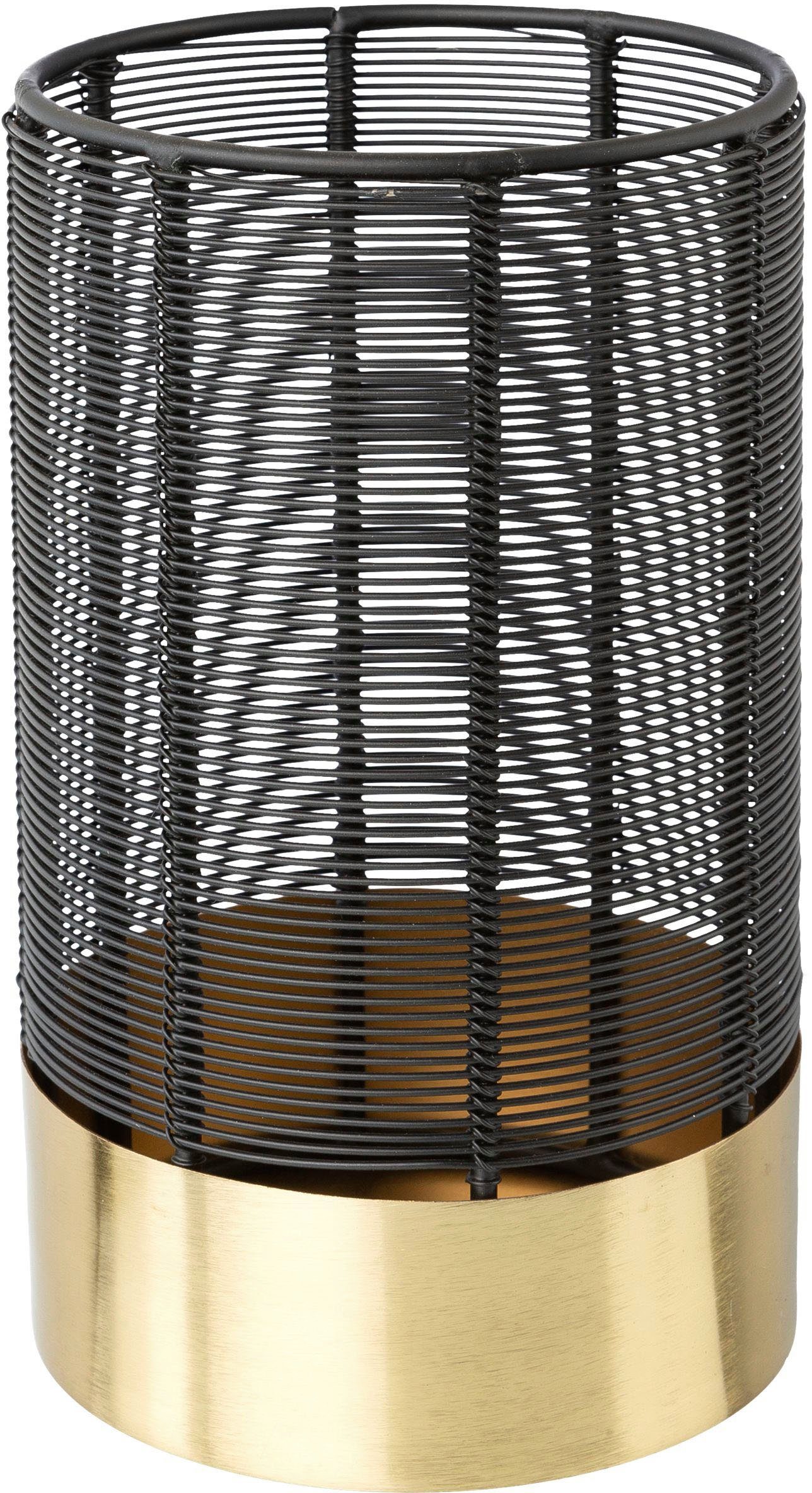 Metall, mit St), Leonique Draht-Struktur Kerzenhalter Alienor schwarz-goldfarben (1 Windlicht aus