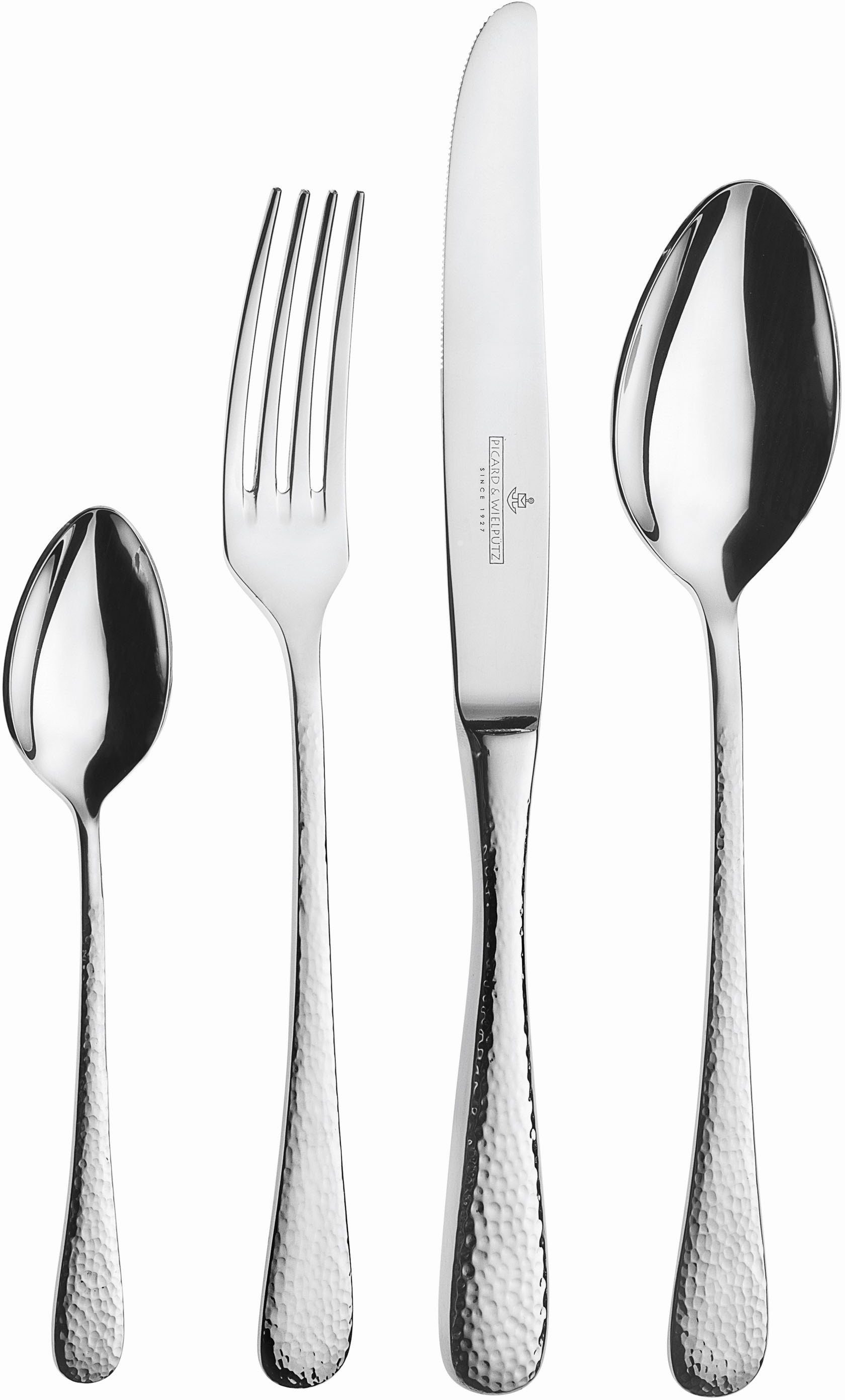 Picard & Wielpütz Solingen Besteck-Set MIA (24-tlg), 6 Personen, Chromnickelstahl 18/10, Hammerschlag-Optik, im Geschenk-Karton