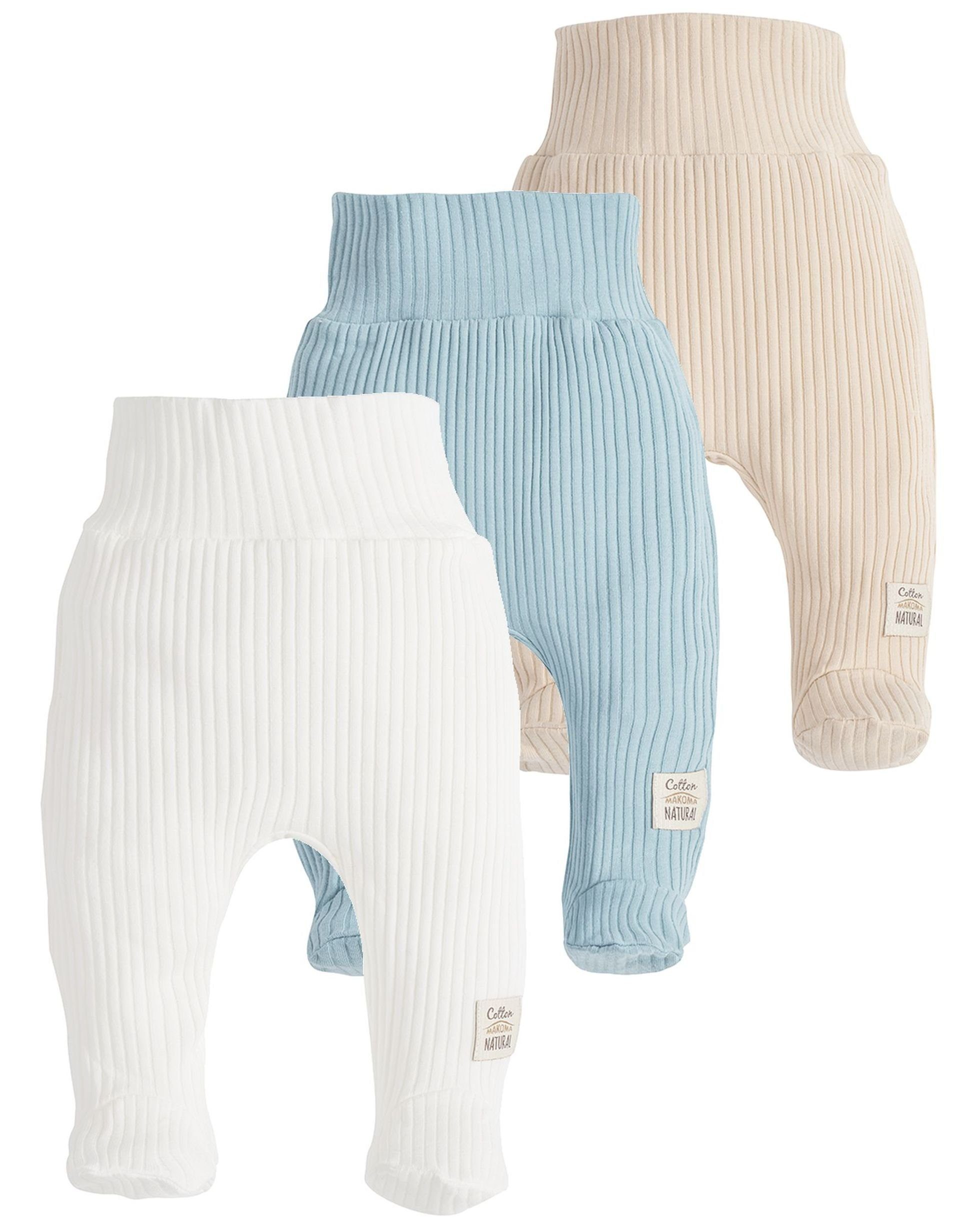 Baumwolle mit Mädchen 100% Jungen Makoma Hose für (Spar-Set, Baby & Neugeborene Fuß Stoffhose 3er-Pack) 3-tlg., Strampelhose