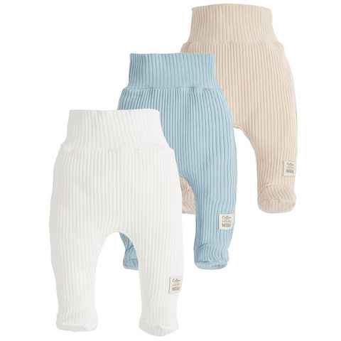 Makoma Stoffhose Baby Hose mit Fuß Strampelhose für Neugeborene Jungen & Mädchen (Spar-Set, 3-tlg., 3er-Pack) 100% Baumwolle