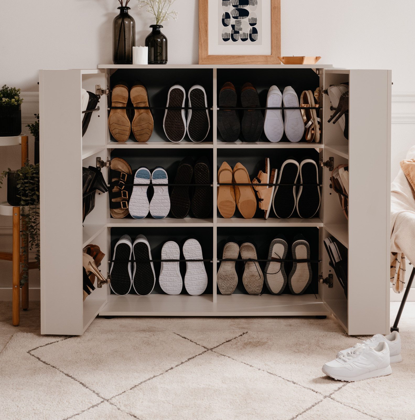 Inn.Furn Schuhschrank Logu (in Samt Bergonzoli Druck, aufklappbar, 100 x 110 cm) bis zu 24 Paar Schuhe