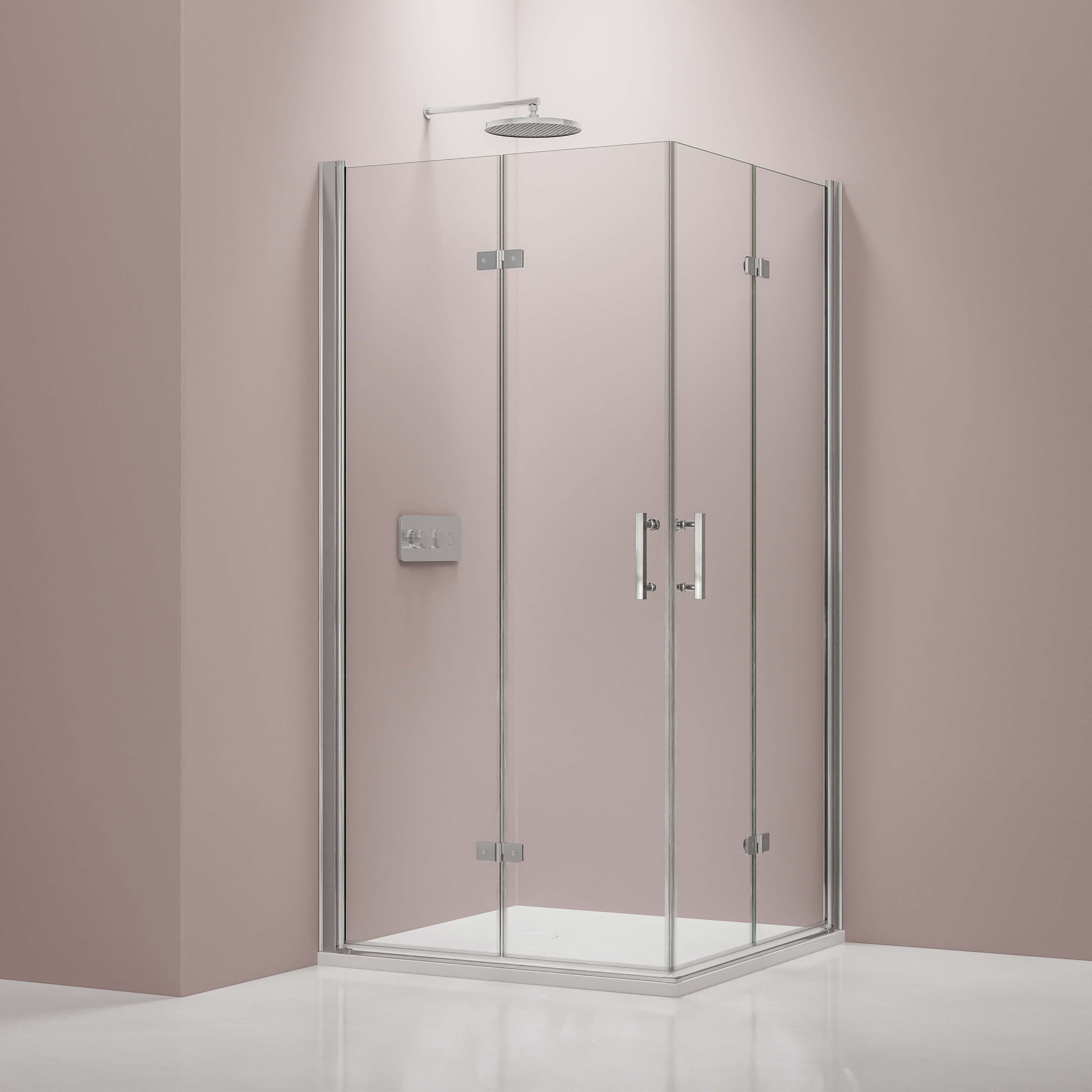 Bernstein Eckdusche DX213 80x80 cm Chrom, BxT: 80x80 cm, Pendel-Falttüren 80x80 Chrom 8mm Nano Klarglas