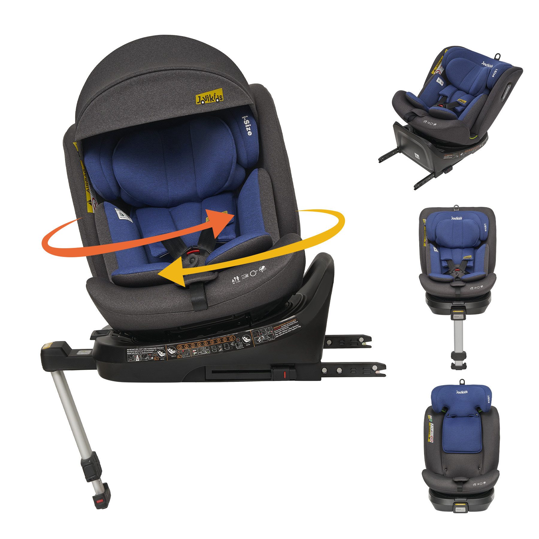 Jovikids Autokindersitz 360° Drehbar Kindersitz mit ISOFIX, ECE R129, ab: Geburt, bis: 12Jahre, ab: 150 cm, bis: 40 cm, Baby Autositz Reboarder mit Liegefunktion & Abnehmbar Vordach