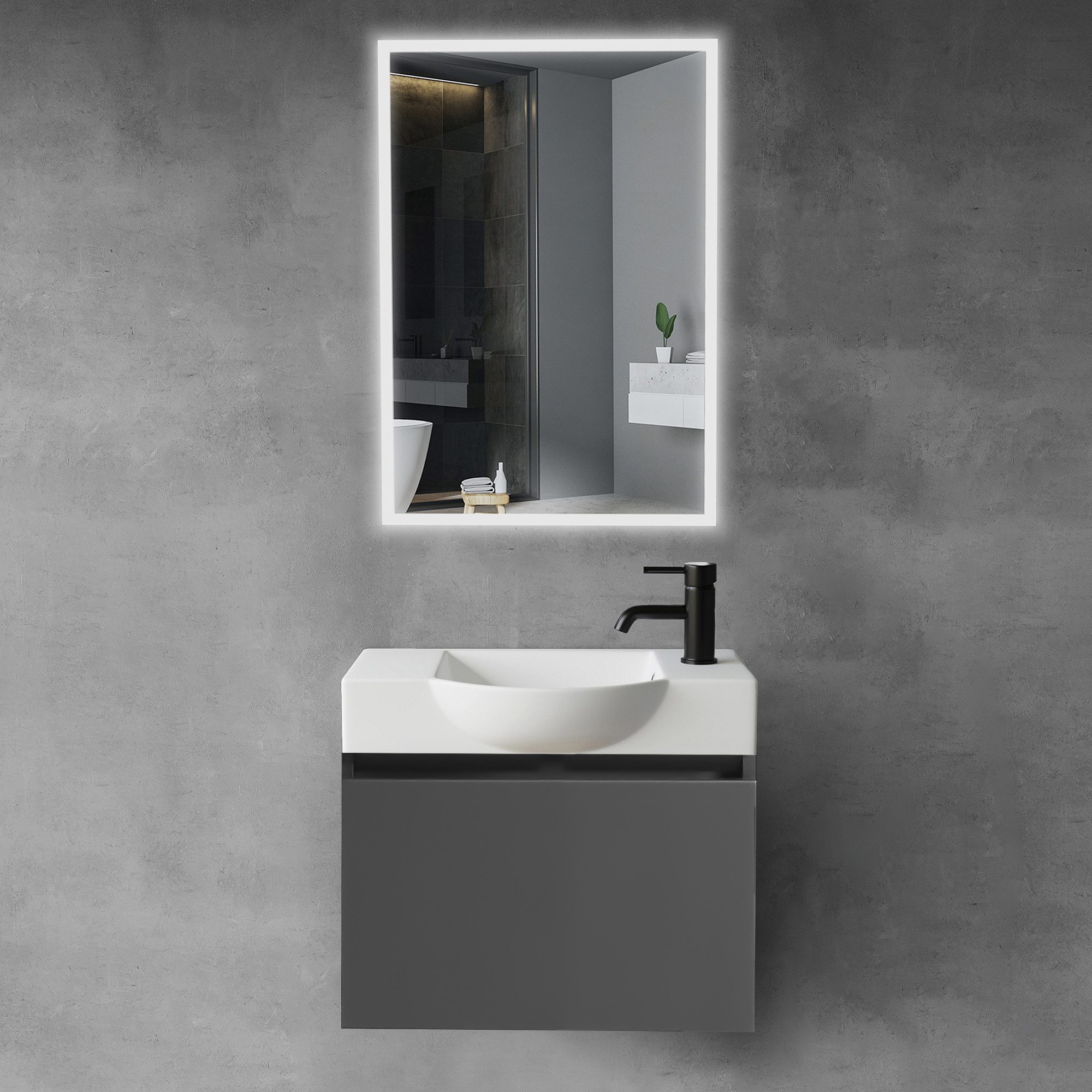 Alpenberger Badmöbel-Set Waschbecken mit Unterschrank 55 cm Breit, (Waschti günstig online kaufen