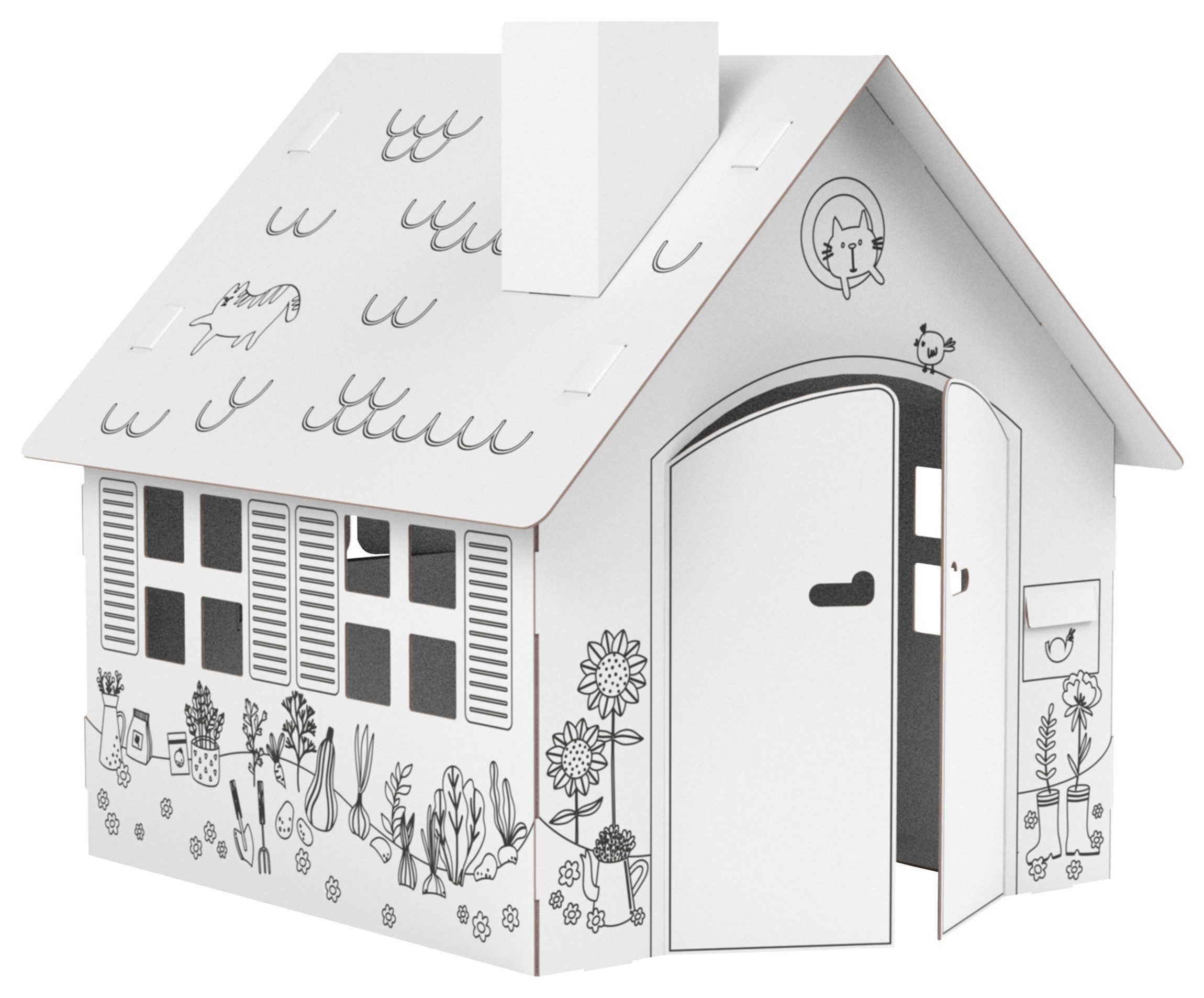 FOLDZILLA Spielhaus XXL Spielhaus Gartenhaus zum Ausmalen, Einfacher Aufbau ohne Werkzeug