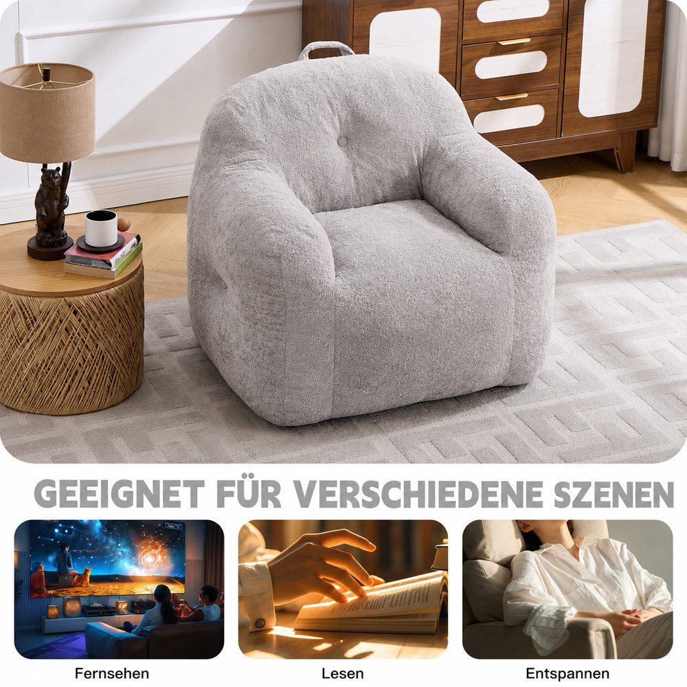 Leawin Relaxliege Sofas Wohnzimmer Loungesessel aus Chenille-Kunstfell weich, Bean Bag Sessel mit Schaumstoffflocken und ohne Montage
