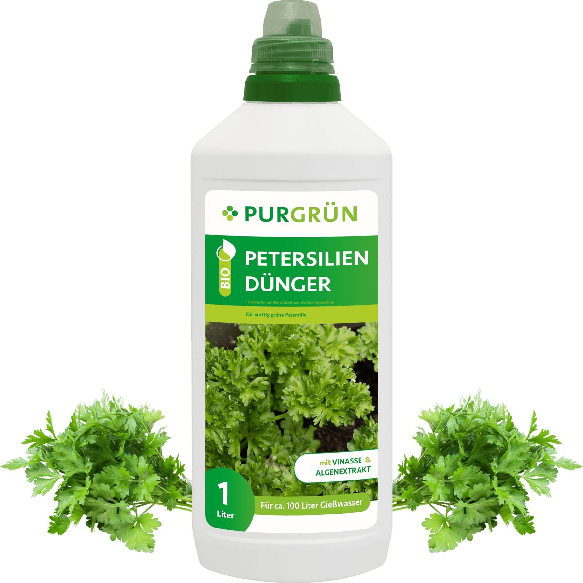 Kräuterdünger Purgrün Bio Petersilien Dünger, NPK 4+1+7, Algenextrakt, 1 Liter