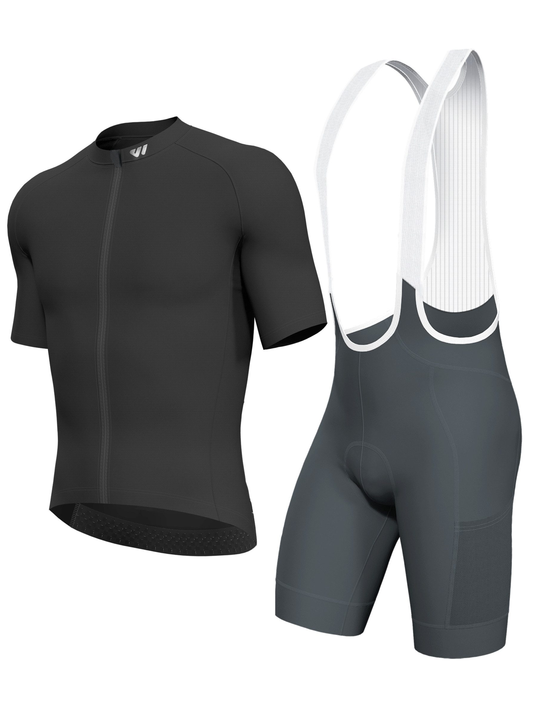 Wulibike Radtrikot Herren Fahrradbekleidungsset mit 3D-Polster & Anti-Rutsch-Silikon (2-tlg) Kurzarm-Radtrikot und Träger-Radhose, insgesamt 6 Taschen
