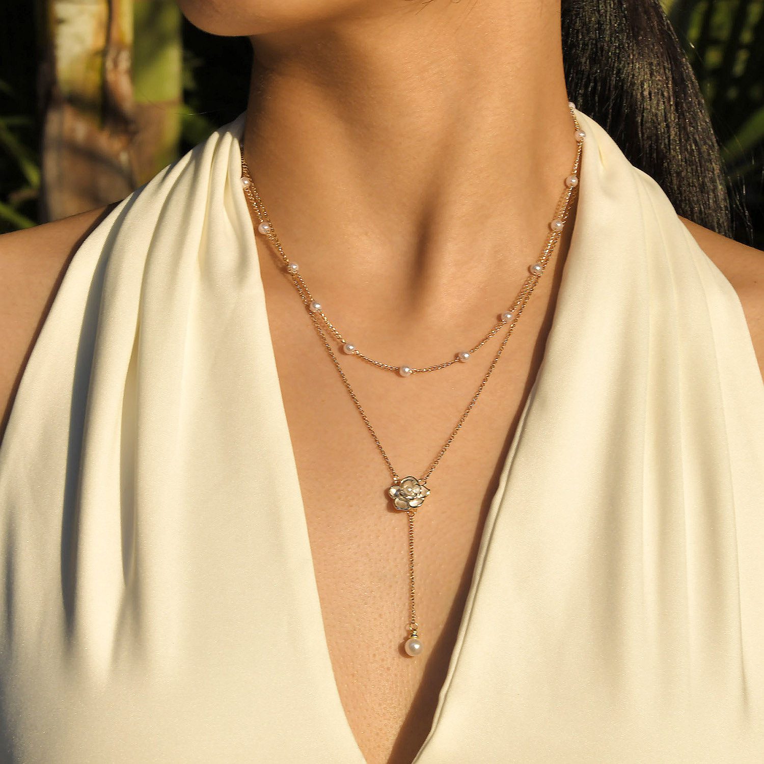 KARMA Edelstahlkette Halskette zweireihig Gold Rose günstig online kaufen