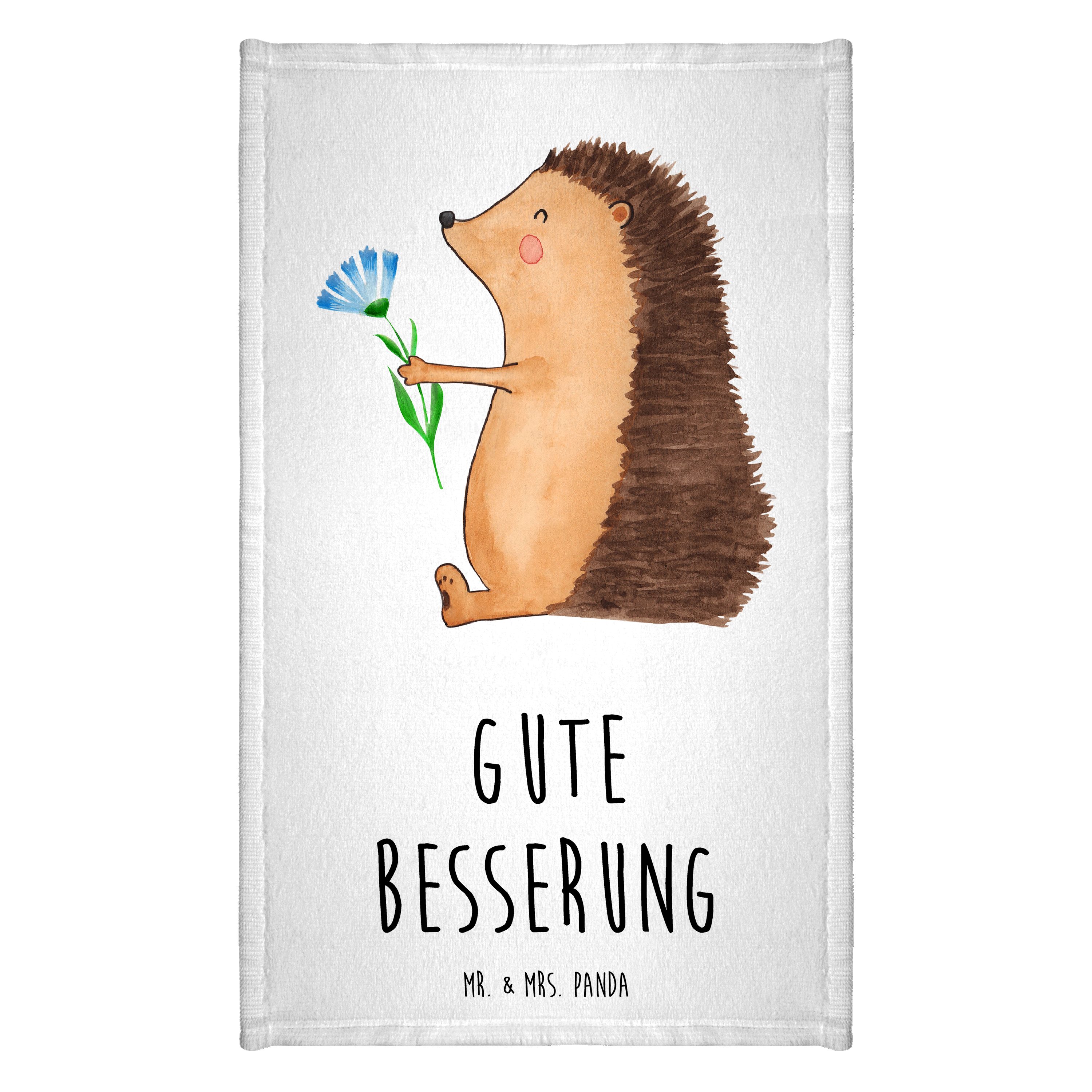 Handtuch Igel Blumen - Weiß - Geschenk, Gästetuch, Genesungswünsche, Reisehand