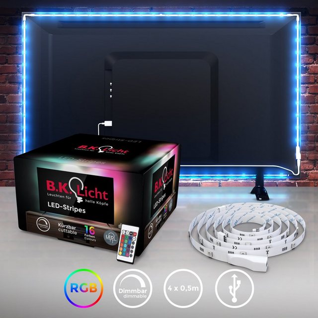 B.K.Licht LED-Streifen, LED TV Hintergrundbeleuchtung Backlight 2m USB RGB selbstklebend-Otto