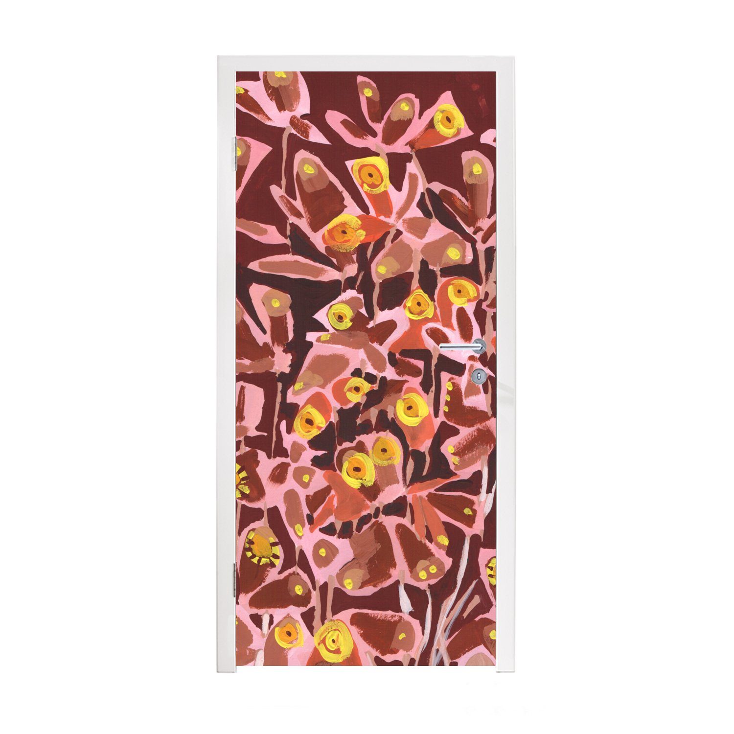 MuchoWow Türtapete Braun - Retro - Schmetterlinge - Tiere - Hippie, Matt, bedruckt, (1 St), Fototapete für Tür, Türaufkleber, 75x205 cm
