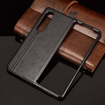 Wigento Handyhülle Für Samsung Galaxy Z Fold3 5G Design Kunstleder Hart Cover Handy Tasche Hülle Etuis Schwarz