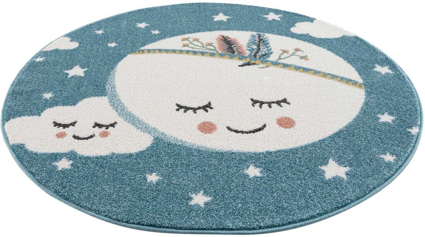 Kinderteppich Anime9383, Carpet City, rund, Höhe: 11 mm, Sternen-Teppich mit Mond, Weicher Flor, Pflegeleicht, Kinderzimmer