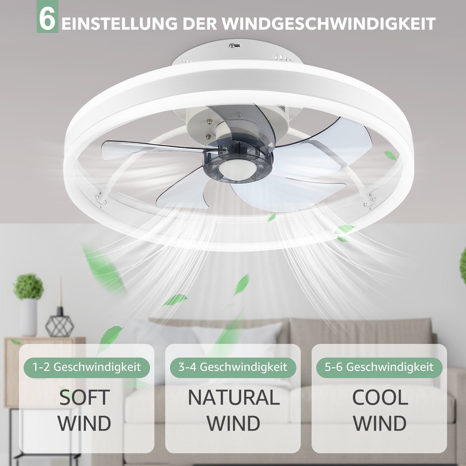 WILGOON Deckenventilator 36W Ventilator Deckenleuchte, 6 Geschwindigkeiten, Mit Fernbedienung, Ventilatorlicht Für Wohnzimmer Schlafzimmer Esszimmer