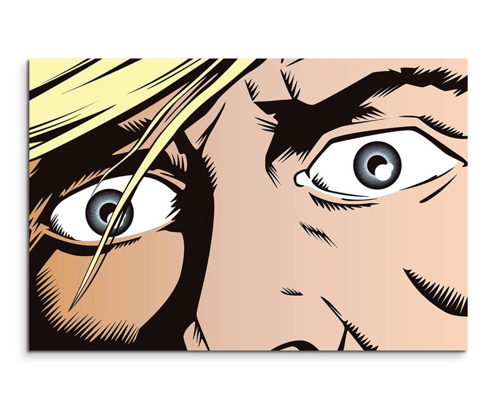 Sinus Art Leinwandbild Mann mit aufgerissenen Augen im Pop Art Stil auf Lei günstig online kaufen