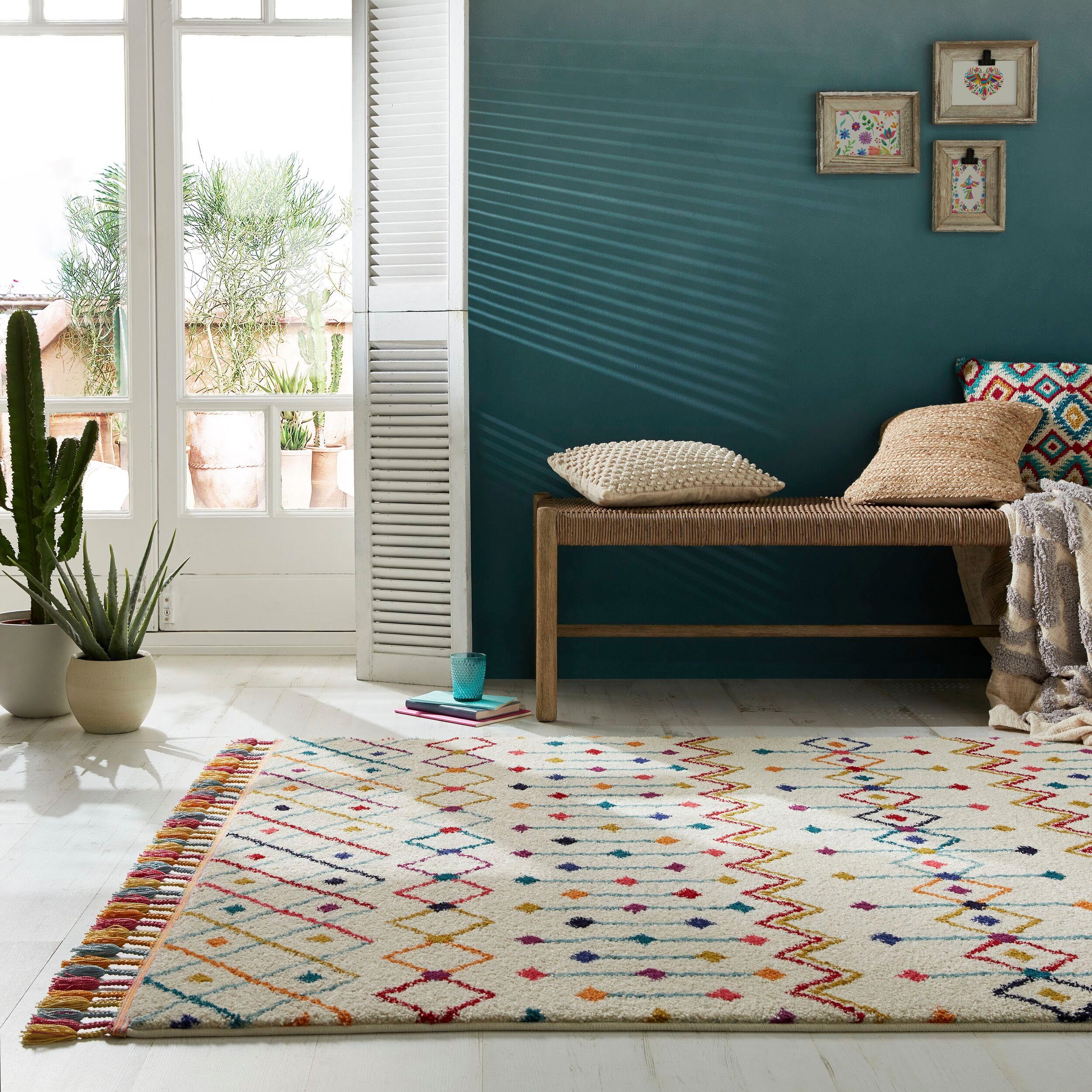 FLAIR RUGS Teppich PRAIRIE, rechteckig, Höhe: 20 mm, mit Fransen und verspieltem Design