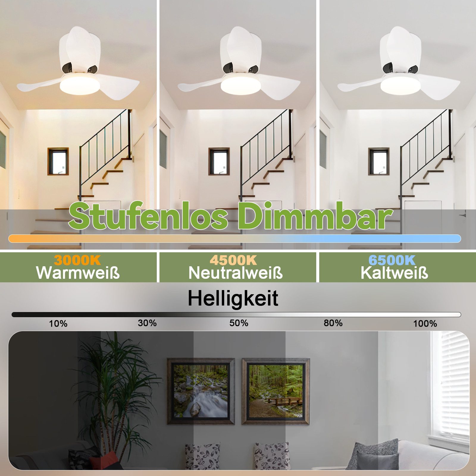 Nettlife Deckenventilator mit Lich Weiß Dimmbar günstig online kaufen