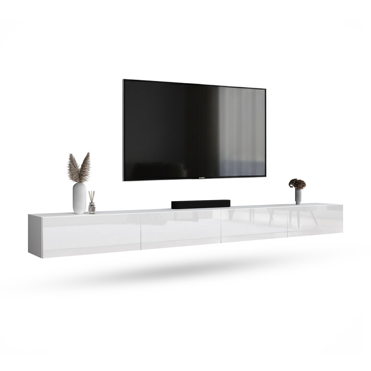 Planetmöbel TV-Schrank West TV-Board, Fernsehtisch 320 cm lang, TV-Lowboard (für Fernseher bis 75 Zoll, TV Schrank viel Stauraum, 2-St., sideboard hängend, Fernsehschrank 2x 160 x 30 x 37,5 cm) weiß