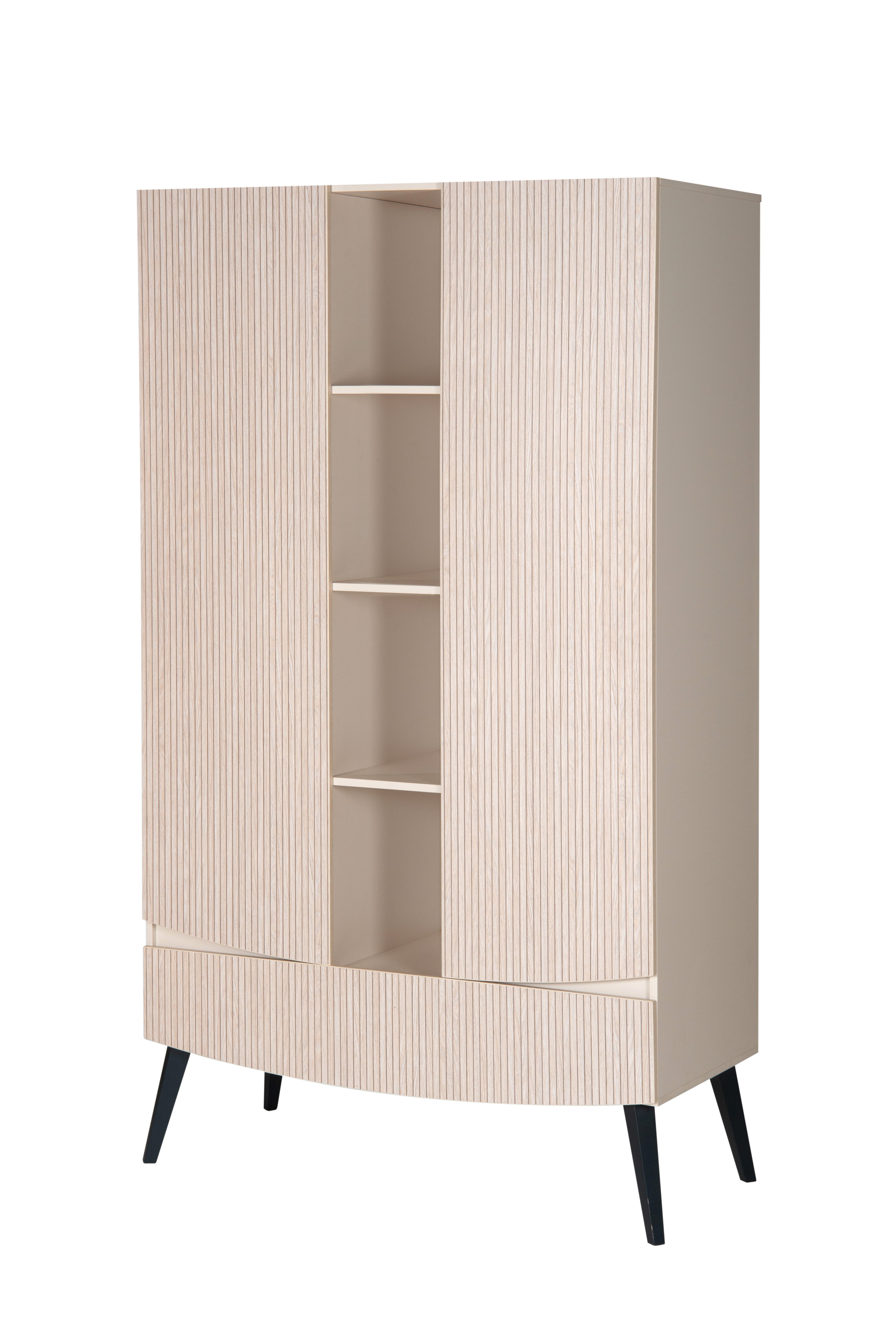 Schardt Kinderkleiderschrank SMILE Schrank 2 Türen mit Mittelregal, Dekor Connery natur/Carat beige