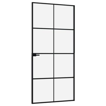 vidaXL Haustür Innentür Schwarz 93x201,5 cm Hartglas Aluminium Schlank Zimmertür Gla