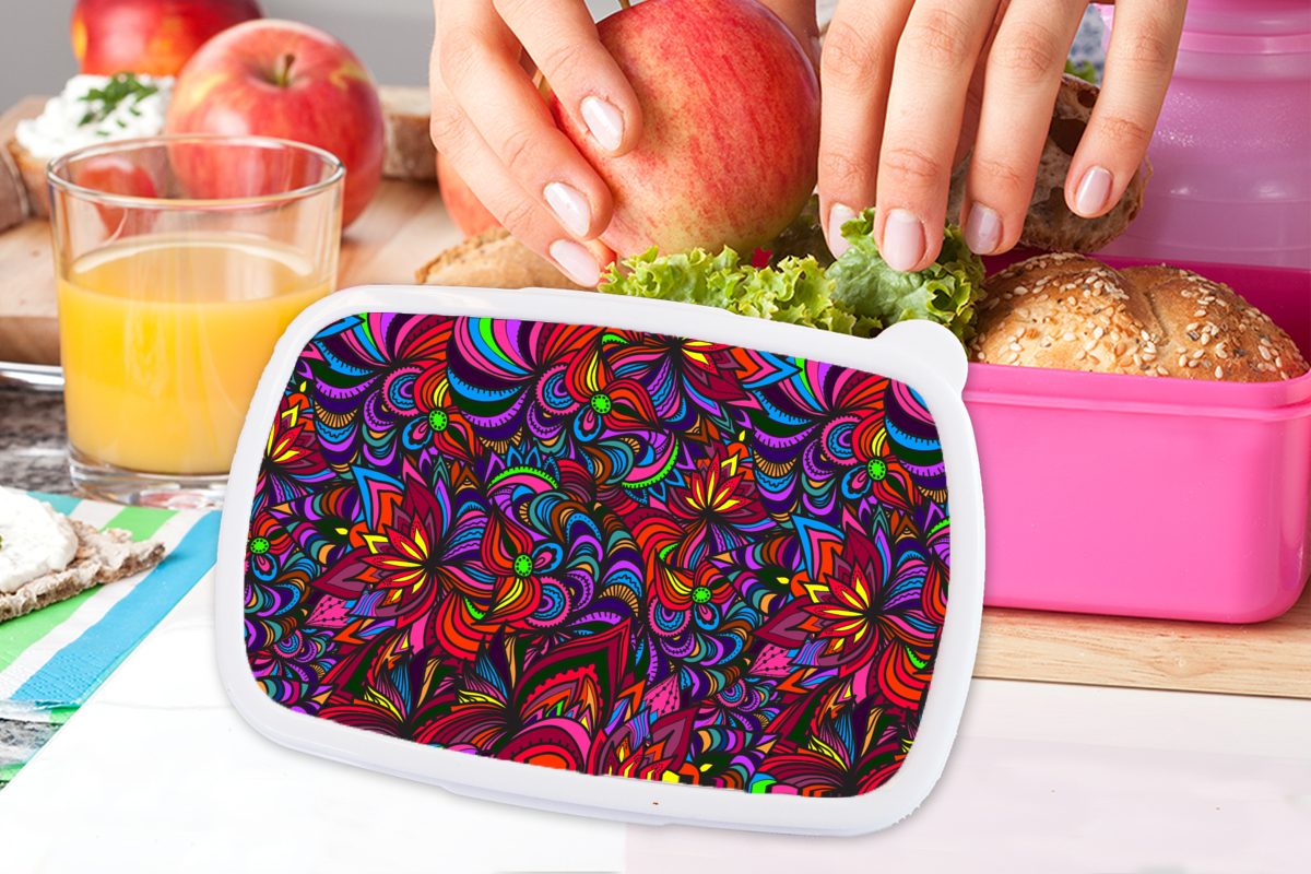 MuchoWow Lunchbox Muster - Snackbox, Brotdose Brotbox (2-tlg), Kinder, Mädchen, Dschungel rosa für Kunststoff, Kunststoff - Abstrakt, Erwachsene