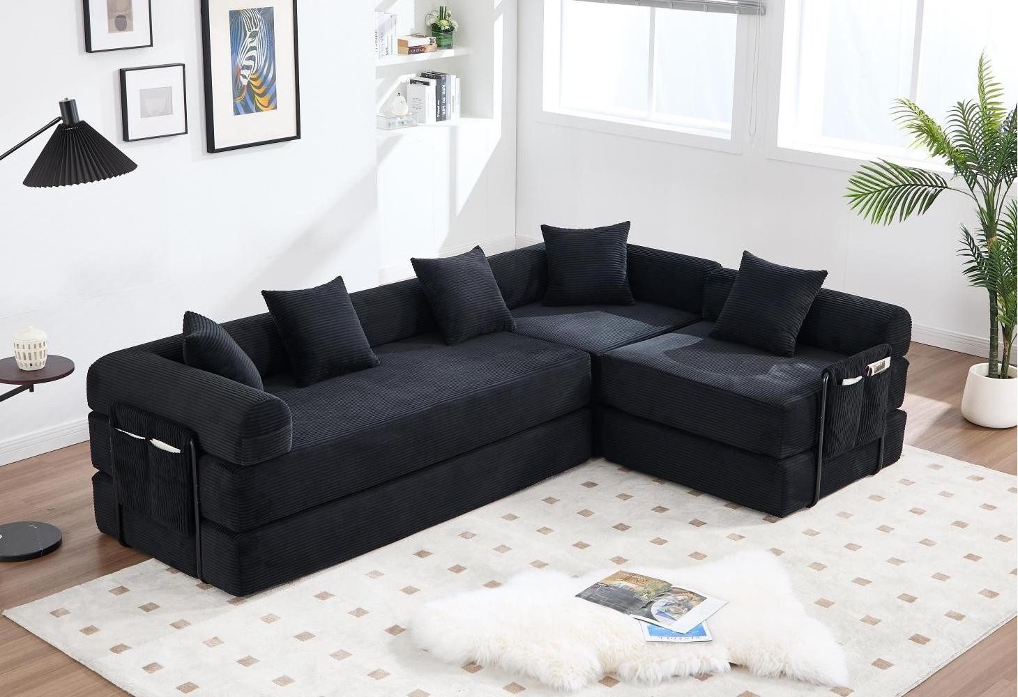LVHOM Loungesofa Modulsofa mit Schlaffunktion, Seitentaschen, U-/L-Sofa, Fü günstig online kaufen