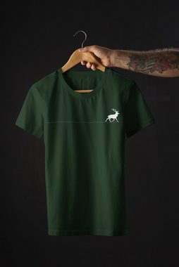 Baddery Print-Shirt Jäger T-Shirt - Walking Deer - Geschenk für Jäger - Jagd Tshirt auch Übergrößen, aus Baumwolle, hochwertiger Siebdruck