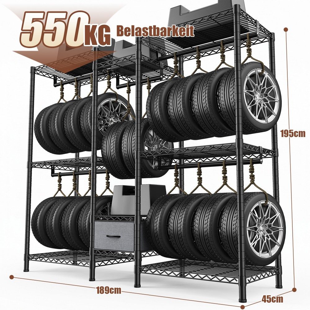Klyvvo Kleiderständer 550 KG Traglast Schwerlast Offener Kleiderschrank für Mäntel, Jacken, (1 St., mit 8 Höhenverstellbaren Regalböden, 5 Kleiderstangen & 1 Sc – Bild 3 von 5