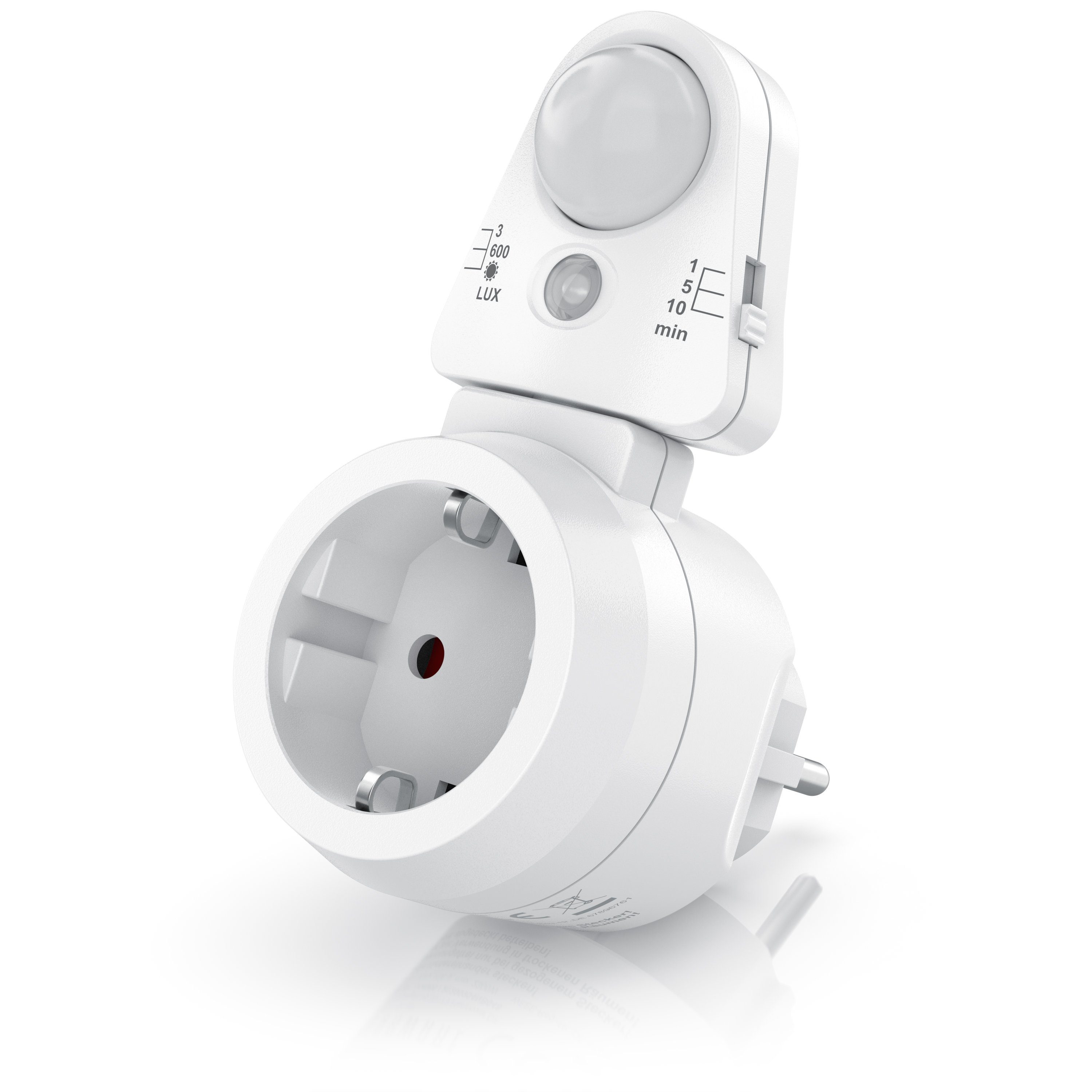 BEARWARE Steckdose Bewegungsmelder mit Timer, Lichtsensor, Infrarotsensor Bewegungssensor, 1-St., Sensoreinheit 180° drehbar, 1, 5, 10 Minuten, 10A, 2300 W
